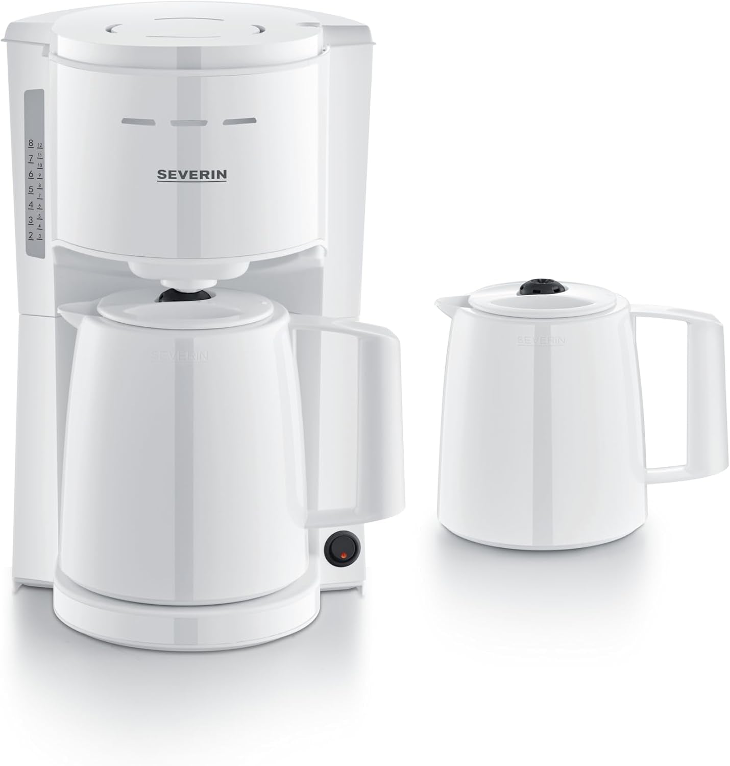 Severin Espressomaschine mit Filter und 2 Thermokannen, Espressomaschine mit Deckel, tropffreies Ausgießen, lange Temperaturhaltung, automatische Abschaltung, 1000 W, ca. 1 Liter, weiß, KA 9309