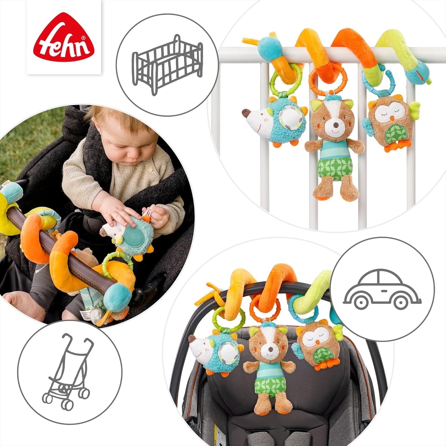 Fehn Activity Spiral Sleeping Forest – Kinderwagenspielzeug zum Anfassen und Halten – Babyspielzeug für Bett, Laufstall, Kinderwagen und Autositz – Motorikspielzeug für Babys und Kleinkinder ab 0+ Monaten Babyspielzeug Naty Shop