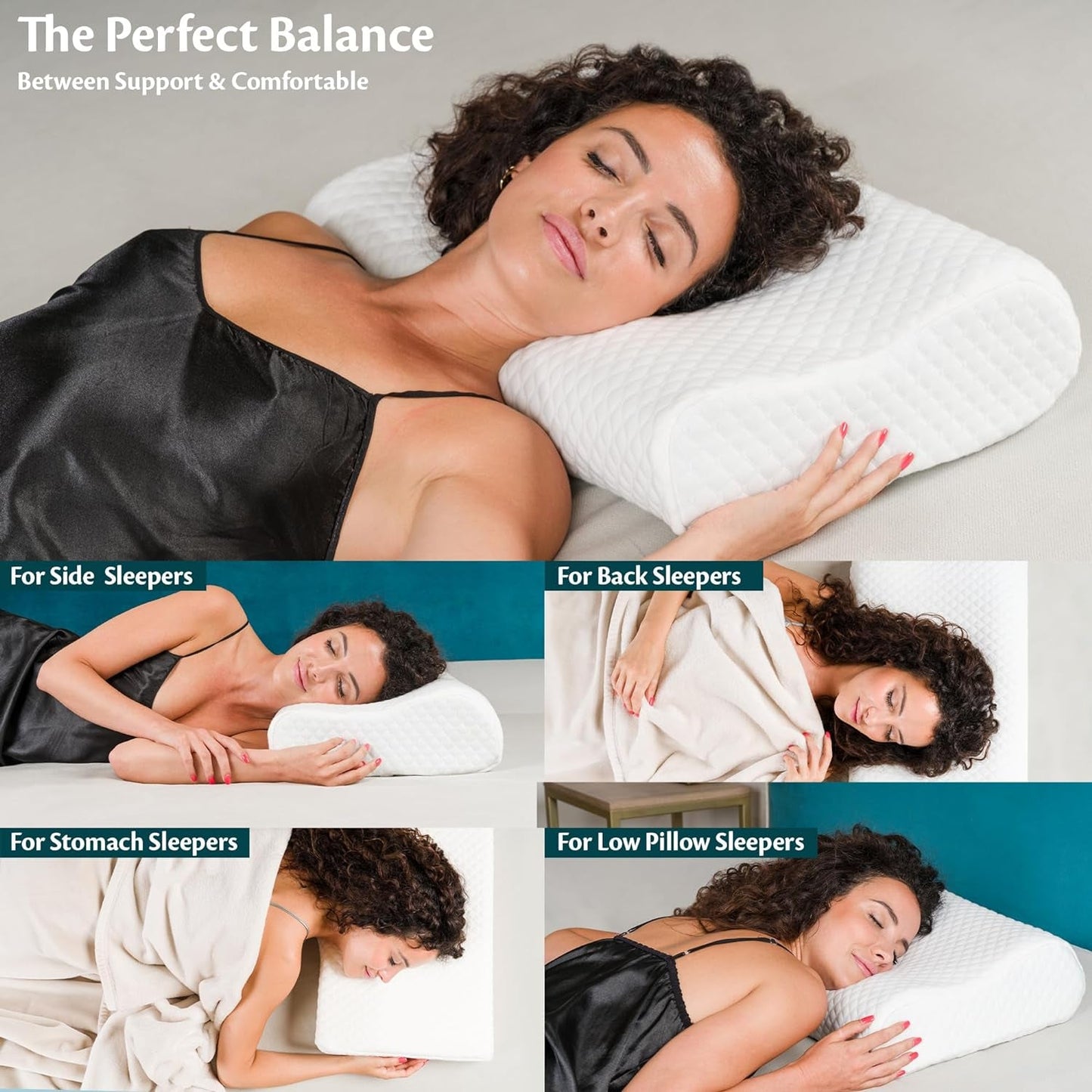 Nackenstütze, höhenverstellbares Memory-Schaum-Kissen, orthopädisches und ergonomisches Bettkissen, Kissen zur Linderung von Nackenschmerzen, Nackenstütze und Anti-Schnarchen, waschbares Polyes. Cap Cervical orthopädische Kissen Naty Shop