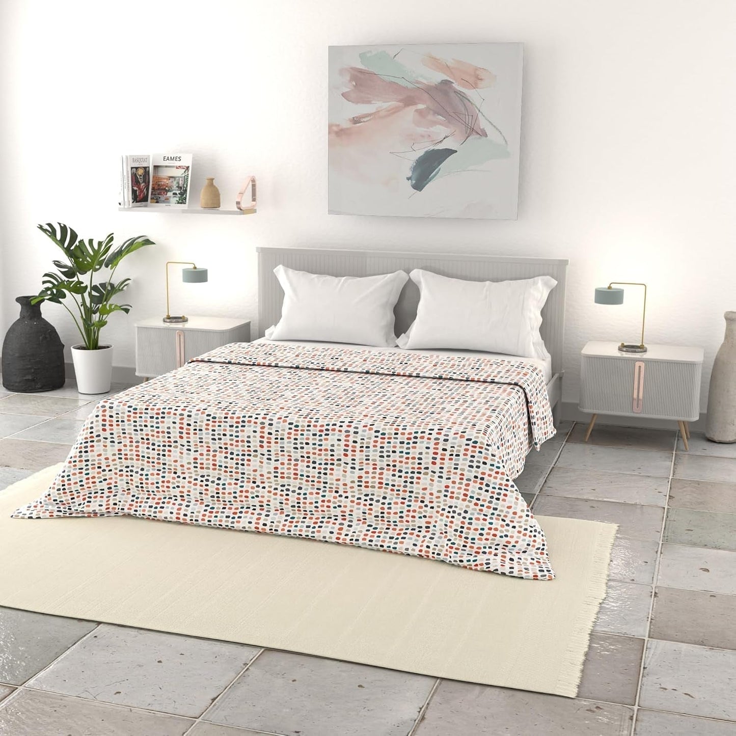 Italienische Bettwäsche Basic Sommerdecke, bedruckte Mikrofaser, 250 x 240 cm, runde Bettdecken und Steppdecken, Naty Shop Sketch 250 x 240 cm