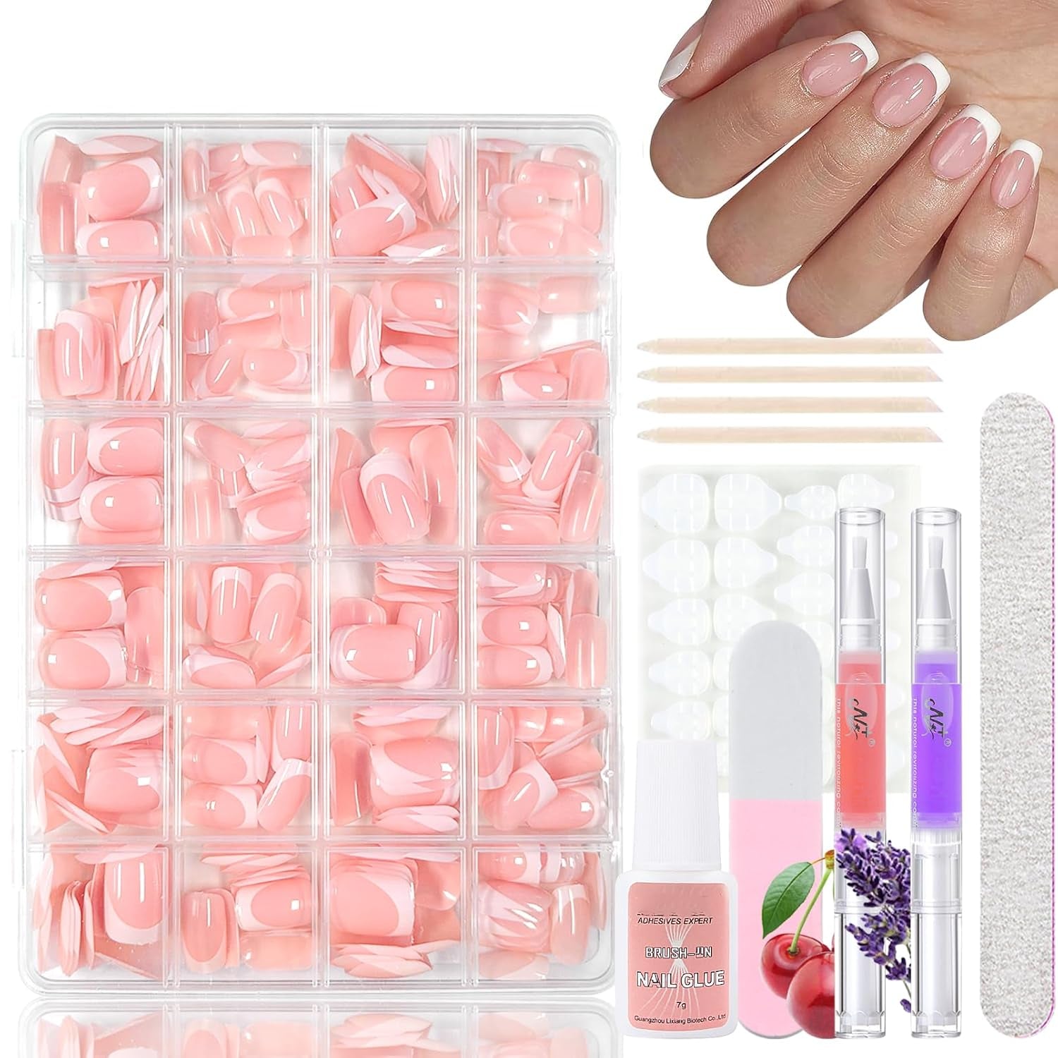 360-teiliges Ballerina-Kunstnägel-Set mit Farbverlauf, rosa-weißer Farbverlauf zum Aufkleben, künstliche Nägel mit 2 Nagelölstiften, mittlere künstliche Nägel im Ombré-Stil für Frauen zum Selbermachen