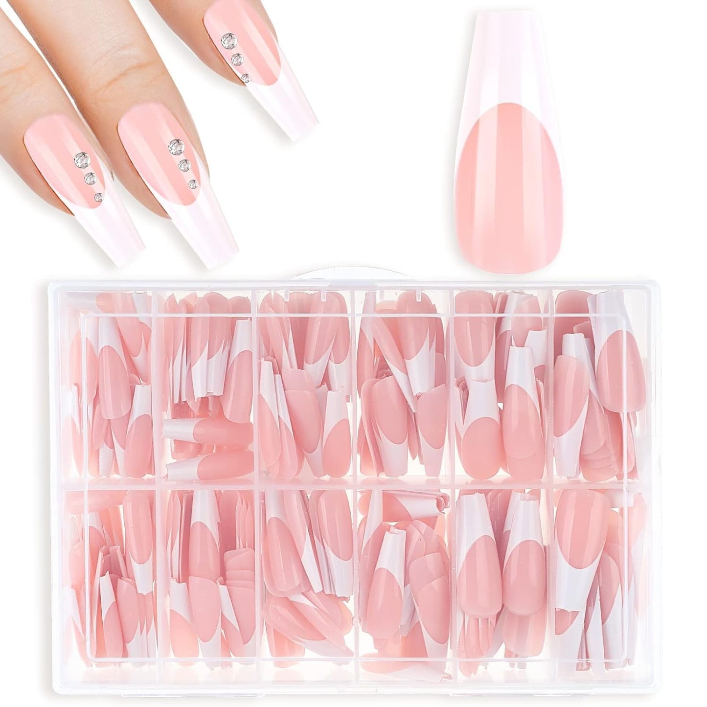 360 Stück selbstklebende Nagelspitzen für künstliche Nägel mit Aufbewahrungsbox und Nagelfeile (rechteckig)
