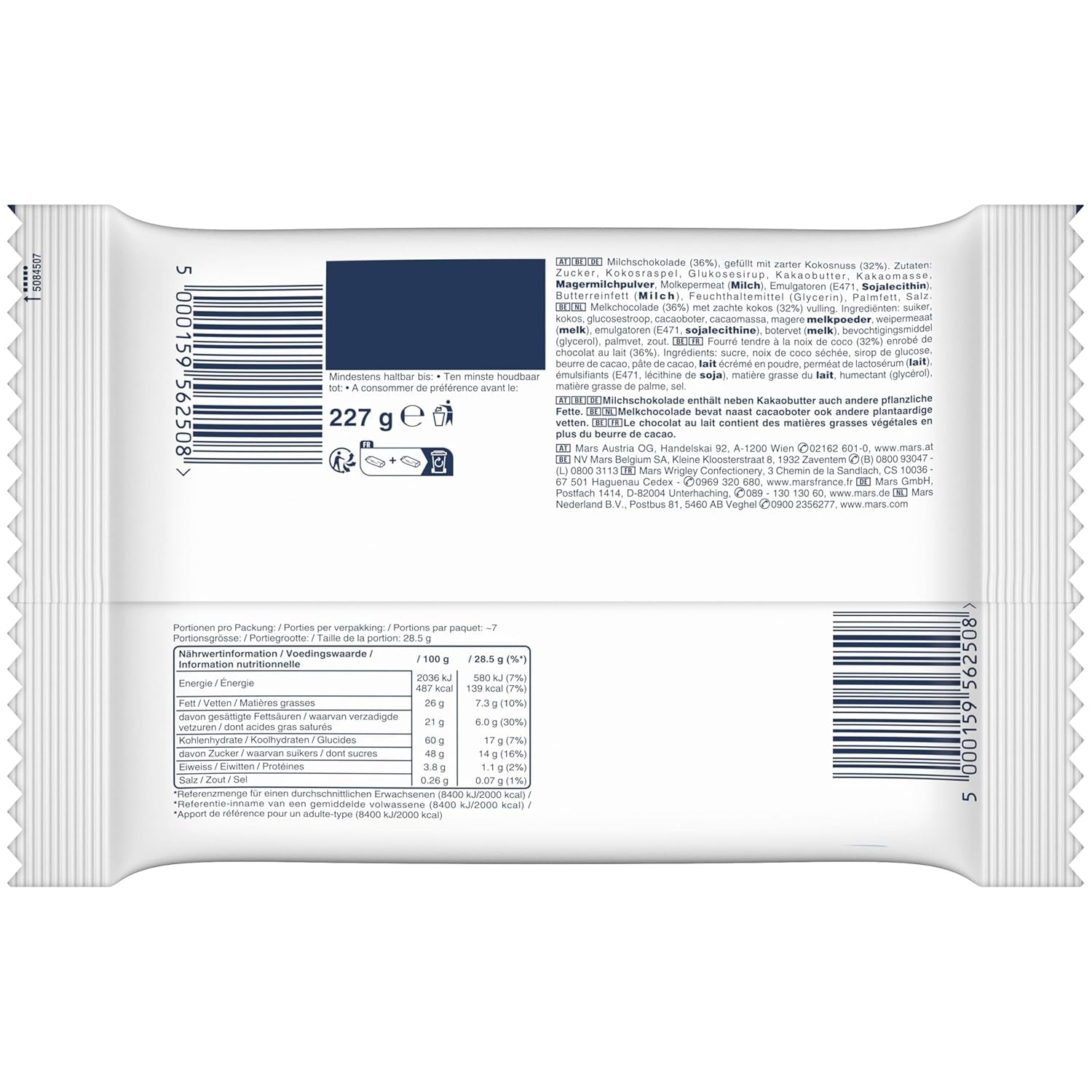Bounty Minis Schokoladen-Großpackung, feine Kokos-Mini-Schokoriegel, 227 g, Schokoladen-Geschenkidee, Schokoladen-Großpackung