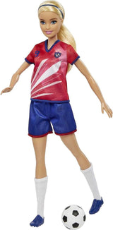 Barbie-Serie „You Can Be Anything“, Fußballspielerin, Fußballspielerin mit blonden Haaren, rotes und blaues Trikot, Ball, Zubehör, Puppe inklusive, Geschenk für Kinder ab 3 Jahren, HCN17
