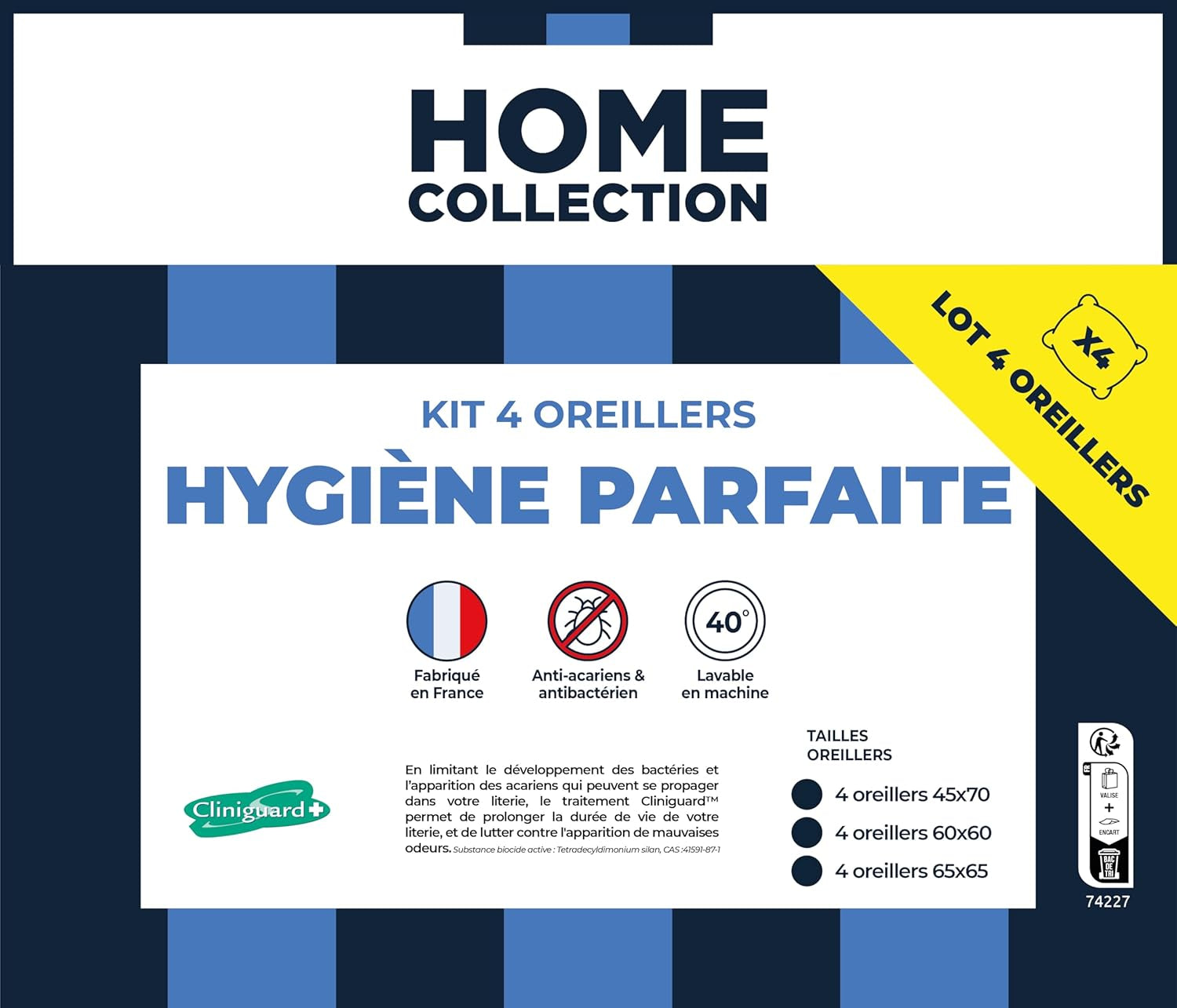 Bleu Câlin Home Collection Set mit 4 Kissen Cliniguard Anti-Milbe Weiß 60X60 cm Standardkissen Naty Shop
