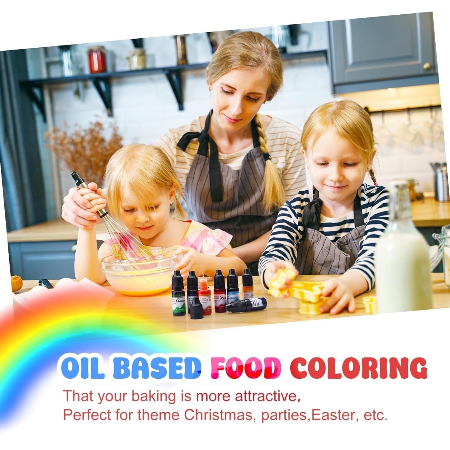 Fettlösliche Schokoladen-Lebensmittelfarbe – Regenbogenfarben, ölbasierte Lebensmittelfarbe für Fondant, Kuchendekoration, Backen – flüssige Lebensmittelfarbe für Kakaobutter, Buttercreme – je 12 g