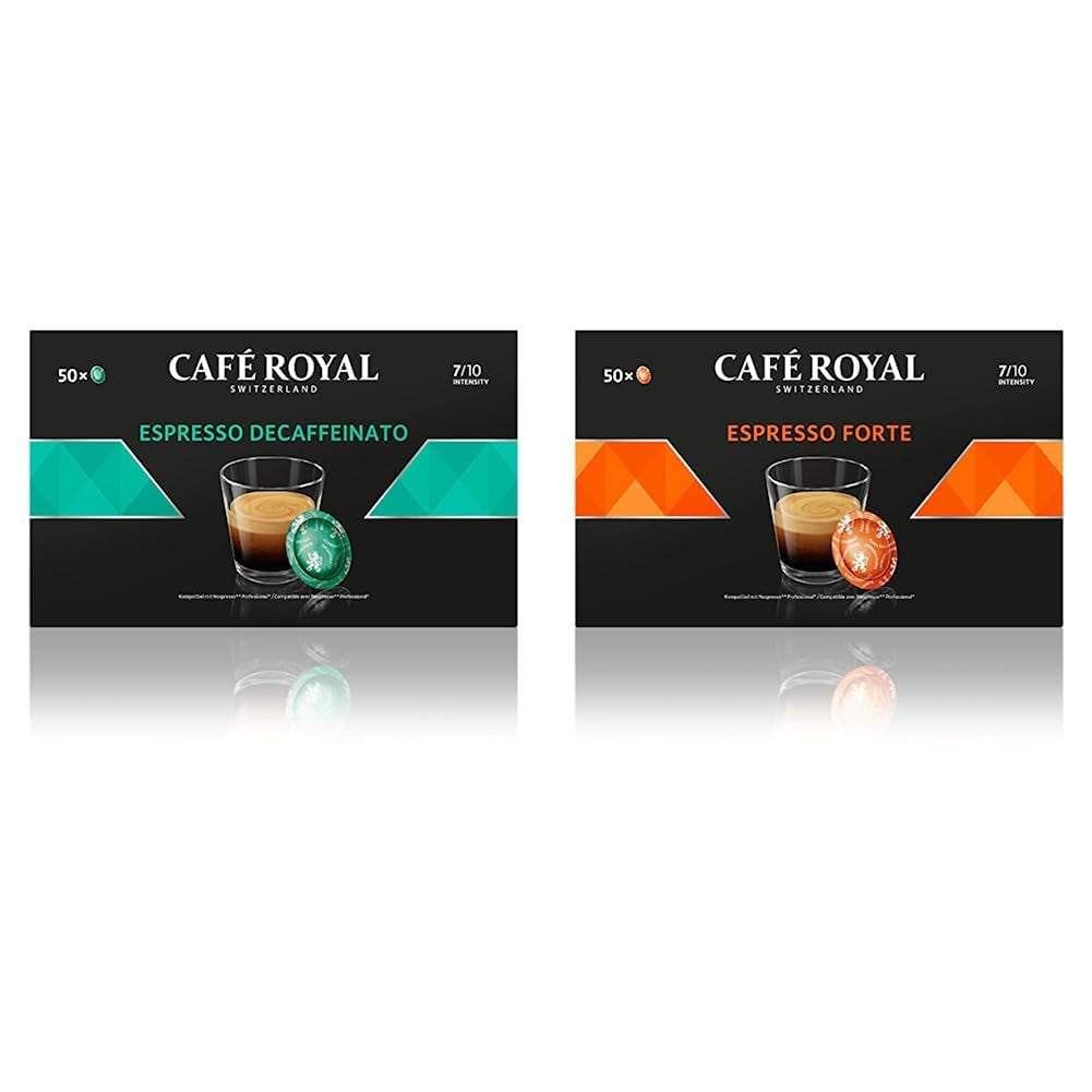 Espresso Forte 50 Pads für professionelle Nespresso-Maschine – 7/10 Intensität – UTZ-zertifiziert & Espresso Decaffeinato 50 Pads für professionelle Nespresso-Maschine – 7/10 Intensität