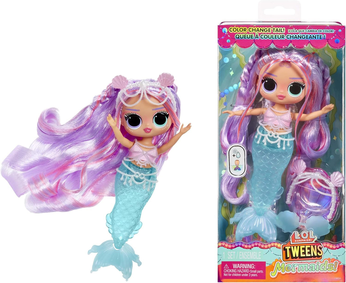 L.O.L. Überraschung! Tweens – Meerjungfrau Lola Waves – Modepuppe mit farbwechselndem Schwanz, beweglicher Flosse und schönen Accessoires – Spielzeug für Kinder und Sammler ab 4 Jahren Naty Shop Dolls Lana Marine