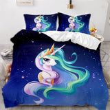 Bettwäsche für Mädchen, Einhorn, 2 Kissenbezüge Bettwäsche – Kinder Naty Shop Einhorn auf blauem Hintergrund 220×240 cm