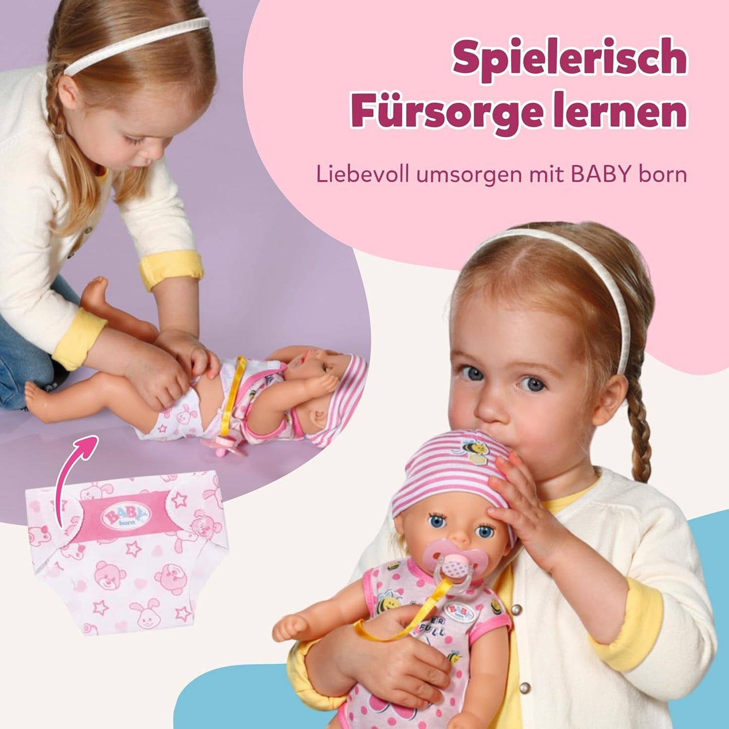 Baby Born Lena Babypuppe (Mädchen) – 36 cm – 7 Funktionen, inklusive Zubehör und Matratze – Funktioniert komplett ohne Batterien – Geeignet für Kleinkinder ab 1 Jahr