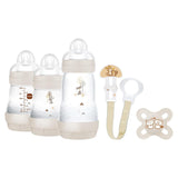 MAM Newborn Set, Geschenkset, bestehend aus: 2 x Anti-Colic-Flasche 160 ml, 1 x Anti-Colic-Flasche 260 ml, 1 x Original Start Schnuller, 1 x Brosche für Schnuller, ab 0 Monaten, Neutro