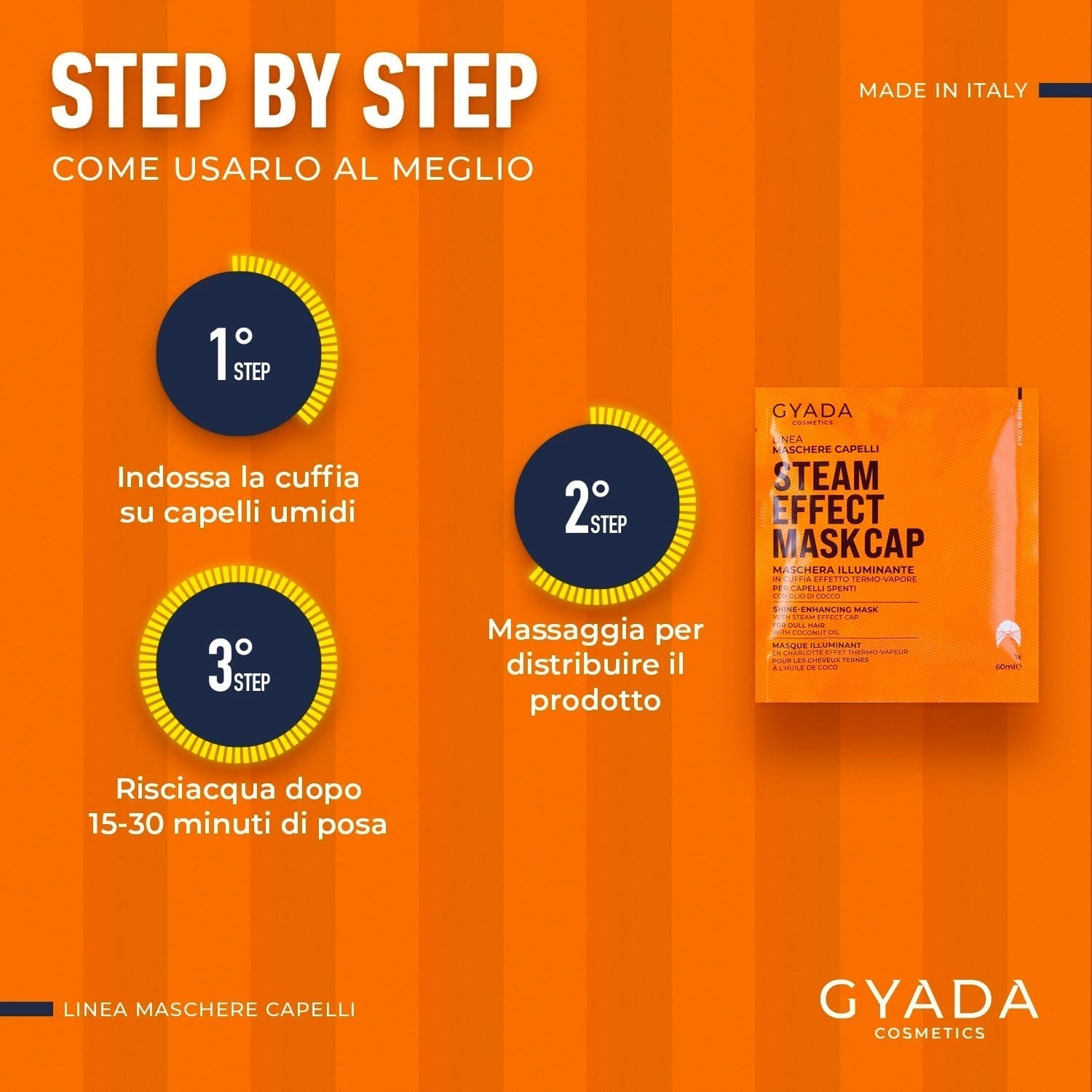 GYADA COSMETICS, Haarmaske aus leichtem und revitalisierendem Material, verleiht Glanz und Geschmeidigkeit, nährende und reparierende Wirkung, mit Thermokappe, auf Basis von Kokosöl und Avocado, 60 ml Naty Shop Haarmaske