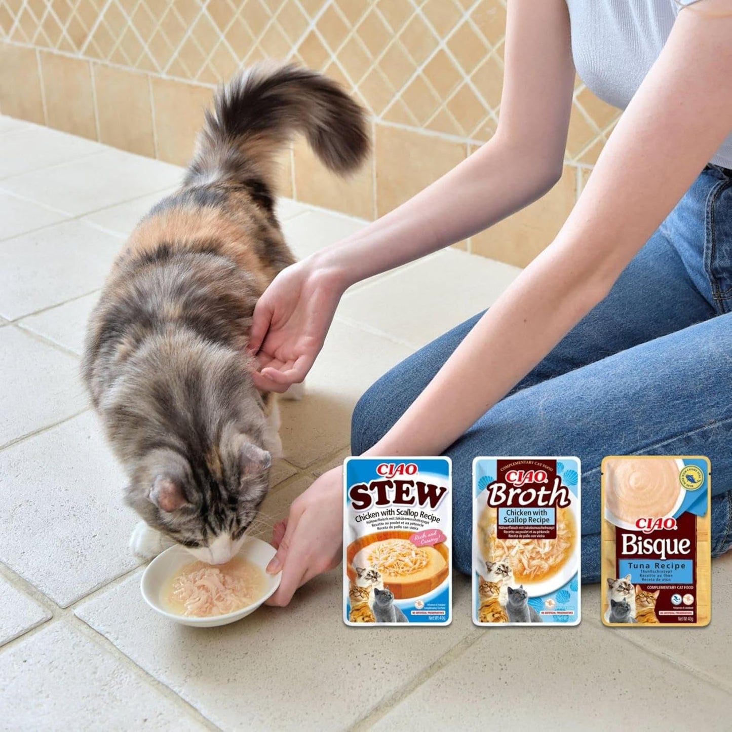 INABA Ciao Broth Nassfutter für Katzen 88 % Feuchtigkeit und Vitamin E, Premium-Suppe für Katzen mit Huhn 40 g (12er Pack), 100 % natürliches Fleisch, getreidefrei, zuckerfrei