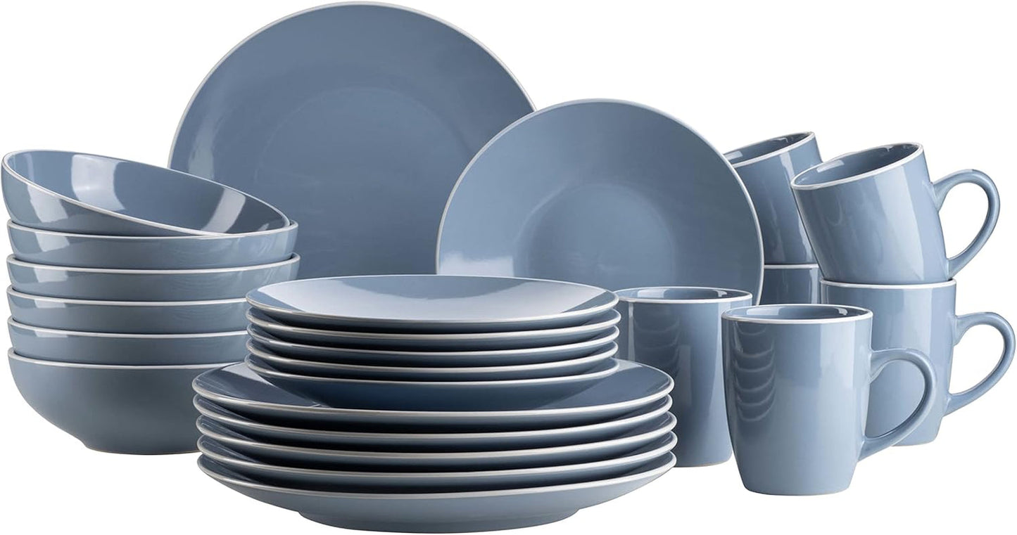 MÄSER 931844 Serie Elissa, modernes Geschirrset für 6 Personen, blau mit weißem Rand, 24-teiliges Kombi-Set, Keramik