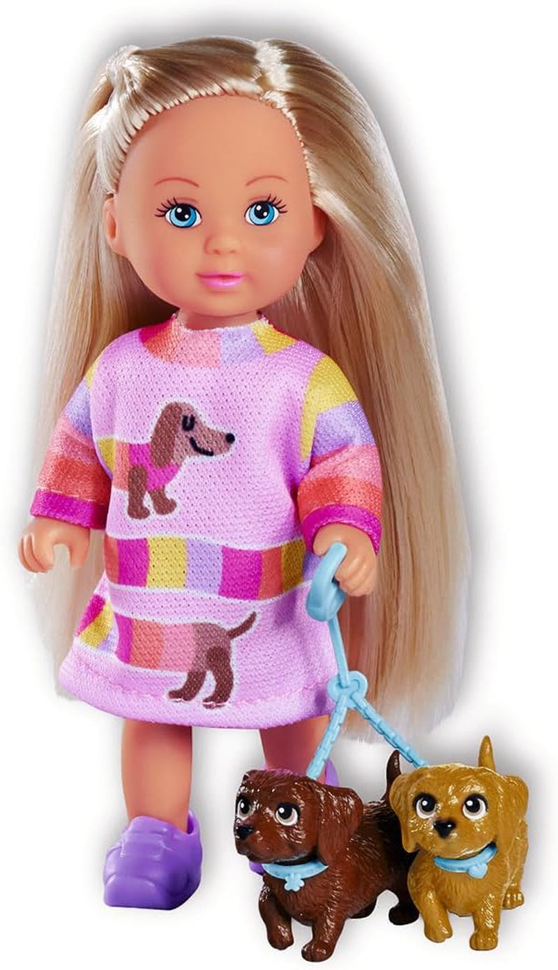 Simba Evi Love Dogs Puppe mit zwei süßen Dackeln an der Leine, 12 cm große Spielzeugpuppe, ab 3 Jahren