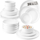 SANGER | Weißes Marlo-Geschirrset, 24-teiliges Geschirrset für 6 Personen mit Desserttellern, Speisetellern, Schüsseln und Müslischalen. Porzellan-Essteller-Set, Geschirr, modernes Design, PREMIUM-KOLLEKTION