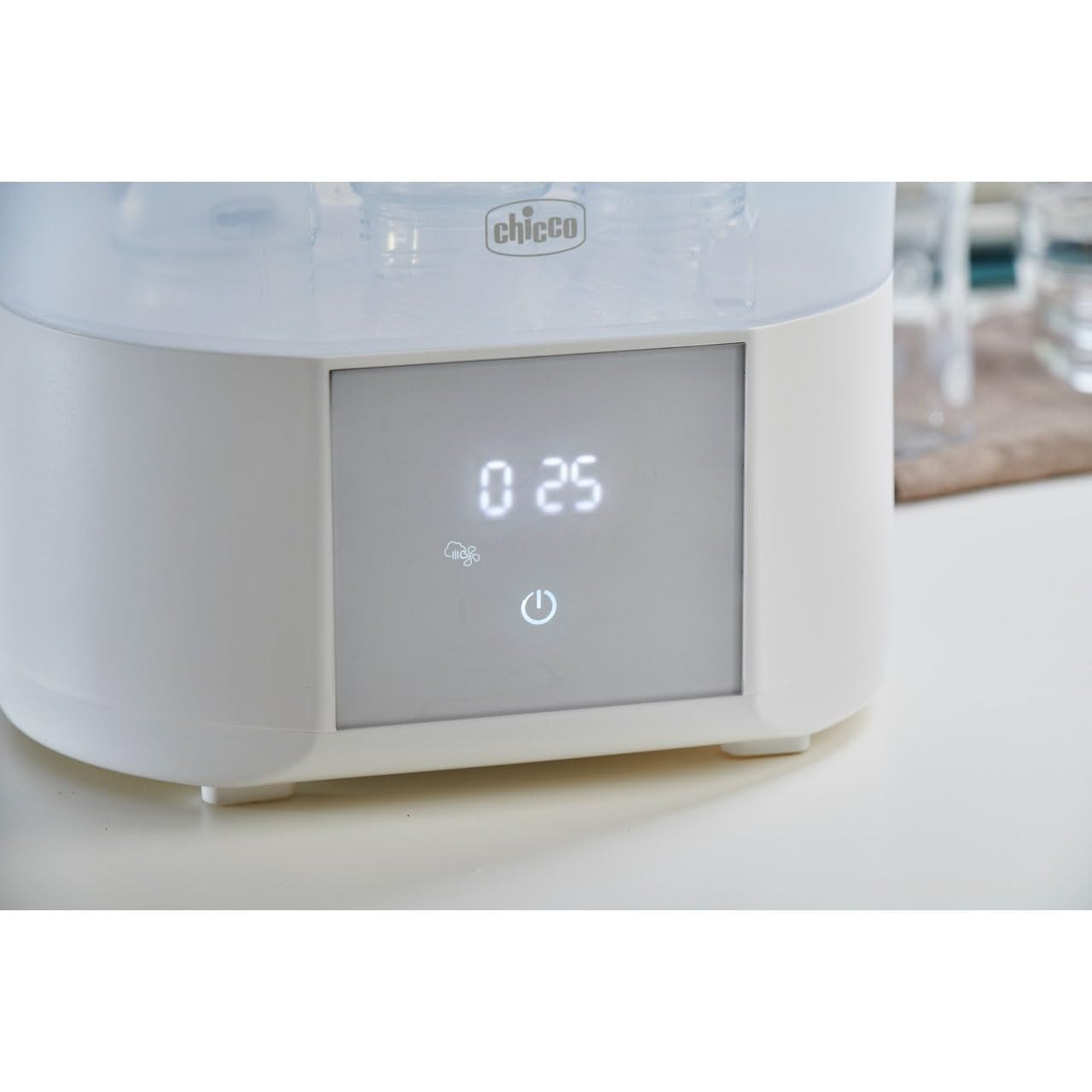 Modularer Chicco-Sterilisator mit Trocknungsfunktion, Babyflaschen-Sterilisator, Beißring und Schnuller mit automatischem Stopp, mikrowellengeeignet, geeignet zum Sterilisieren von bis zu 6 330-ml-Flaschen