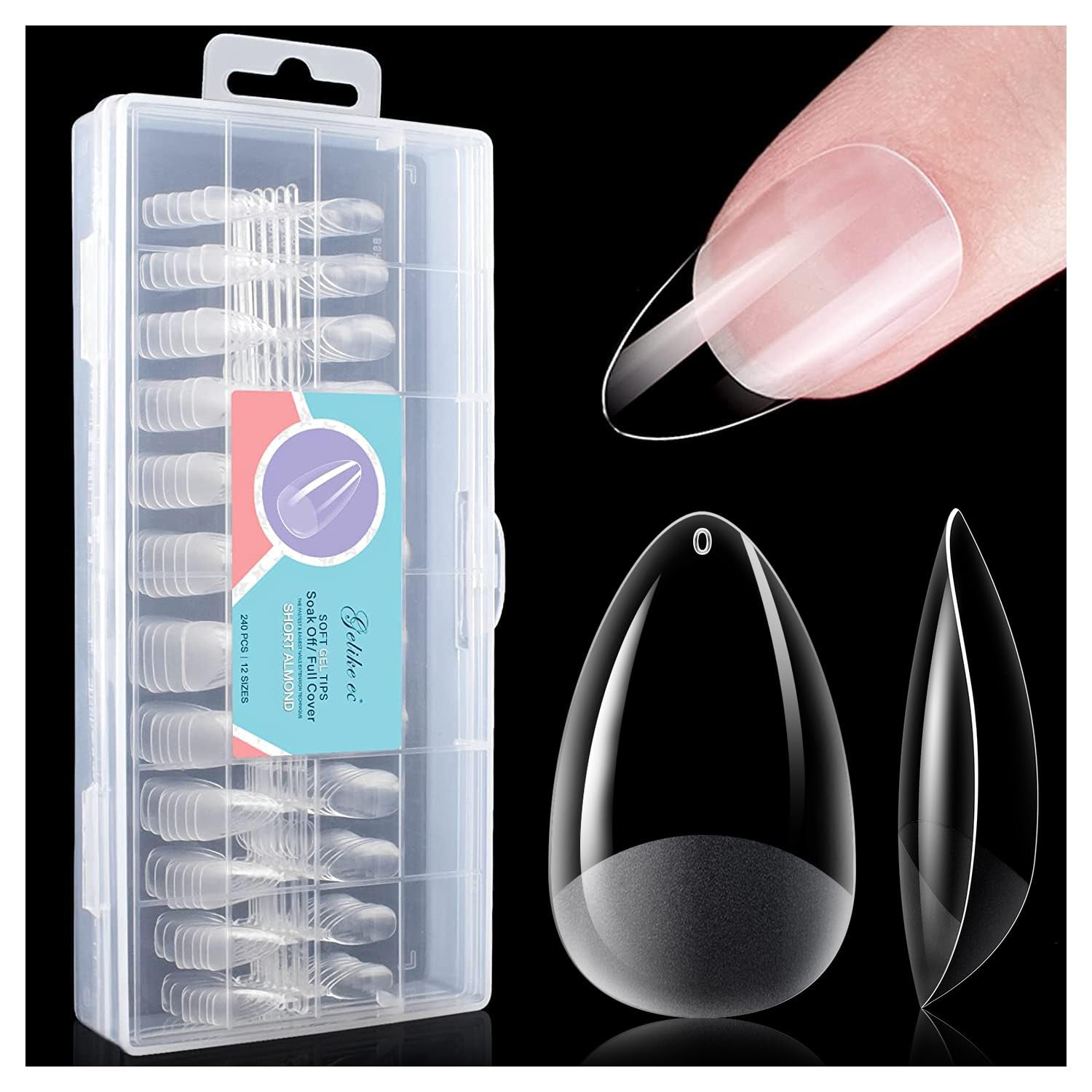 Gelike Ec Short Almond Nails – Weiche Nägel mit vollständiger Abdeckung, vorpolierte künstliche Nägel für Nagelverlängerungen, Nagelstudio zu Hause, DIY-Salon, 120 Stück, 12 Größen
