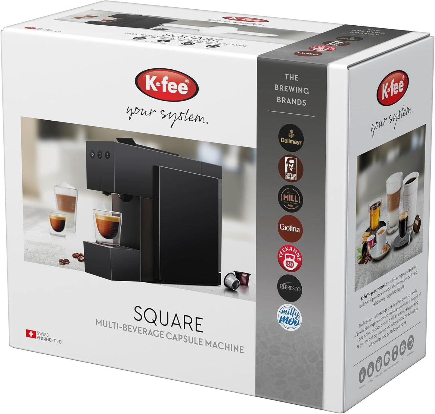 Espressomaschine mit K-FEE SQUARE Kapseln für Kaffee, Tee und Kakao | Kompakter Espresso | Schnelles Aufheizen | 0,8 l Wassertank | 19 Takte | Klavierschwarz