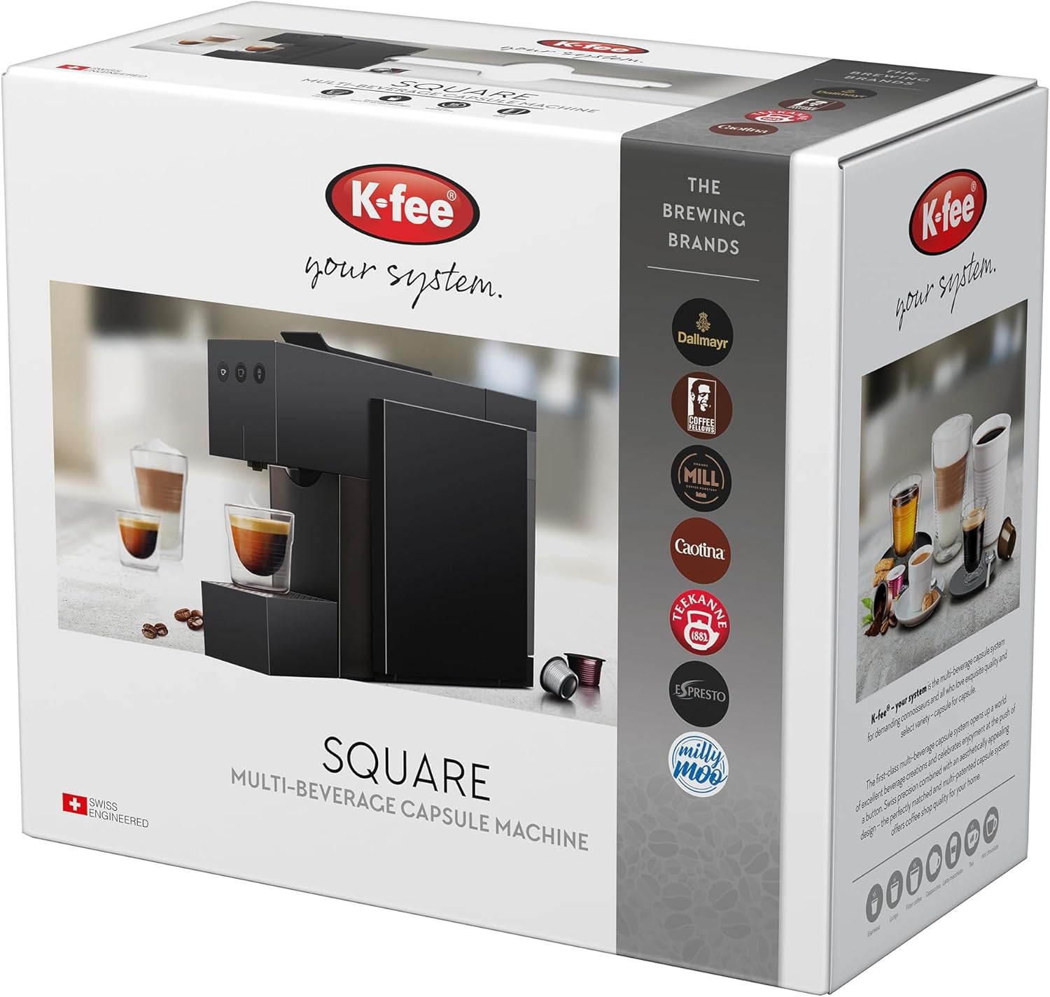 Espressomaschine mit K-FEE SQUARE Kapseln für Kaffee, Tee und Kakao | Kompakter Espresso | Schnelles Aufheizen | 0,8 l Wassertank | 19 Takte | Klavierschwarz