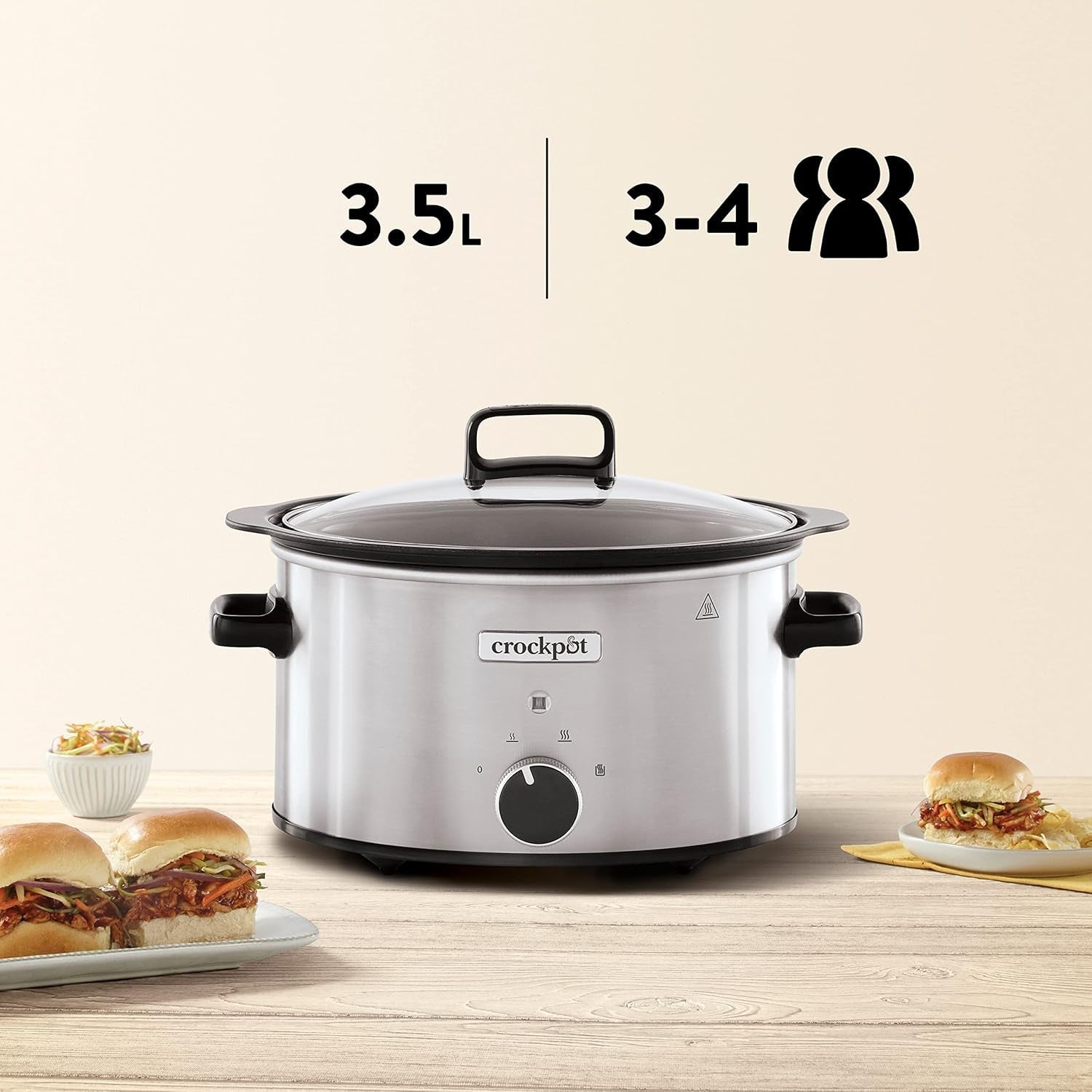 Slow Cooker Crockpot,| 3,5 Liter (3-4 Personen), Behälter zum Bräunen von Fleisch und Gemüse, Slow Cooker aus Edelstahl von Naty Shop