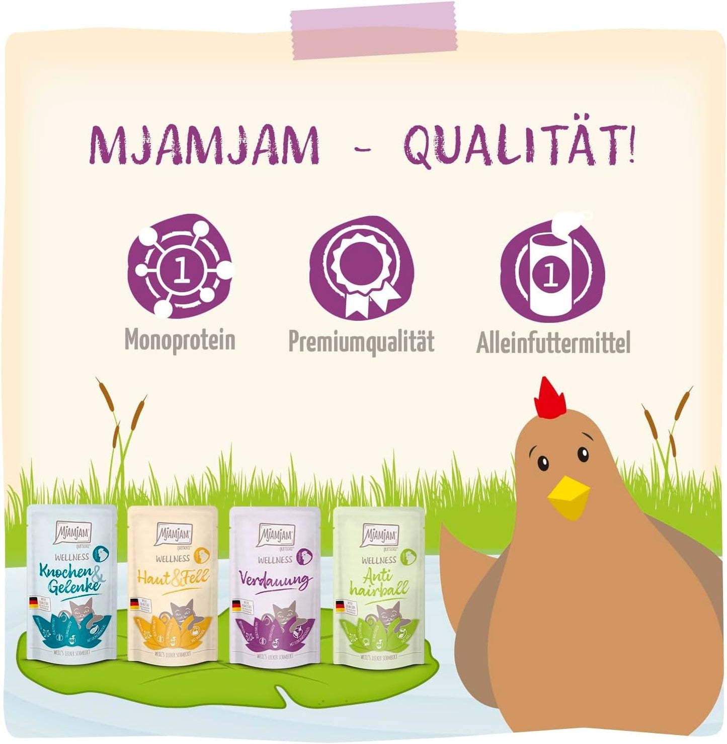 MjAMjAM – Premium-Nassfutter für Katzen – Huhn-Wellness-Packung, 12er-Pack (12 x 125 g), getreidefrei mit extra Fleisch