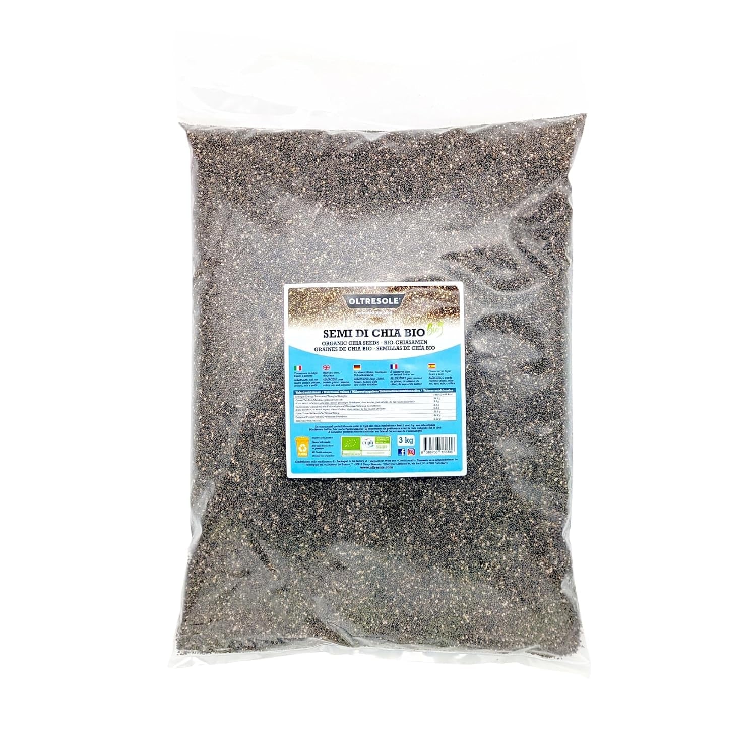 - Bio-Chiasamen 3 kg – Bio-Rohölsamen, Protein- und Ballaststoffquelle, natürlich glutenfrei, ideal für Salate oder angereicherte Backwaren, praktische Verpackung