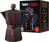 Bialetti Moka Express Stranger Things 6-Tassen-Kaffeemaschine, Musiktaste mit USB-C-Ladefunktion, nicht für Induktionsherde geeignet, 6 Tassen (270 ml), Schwarz