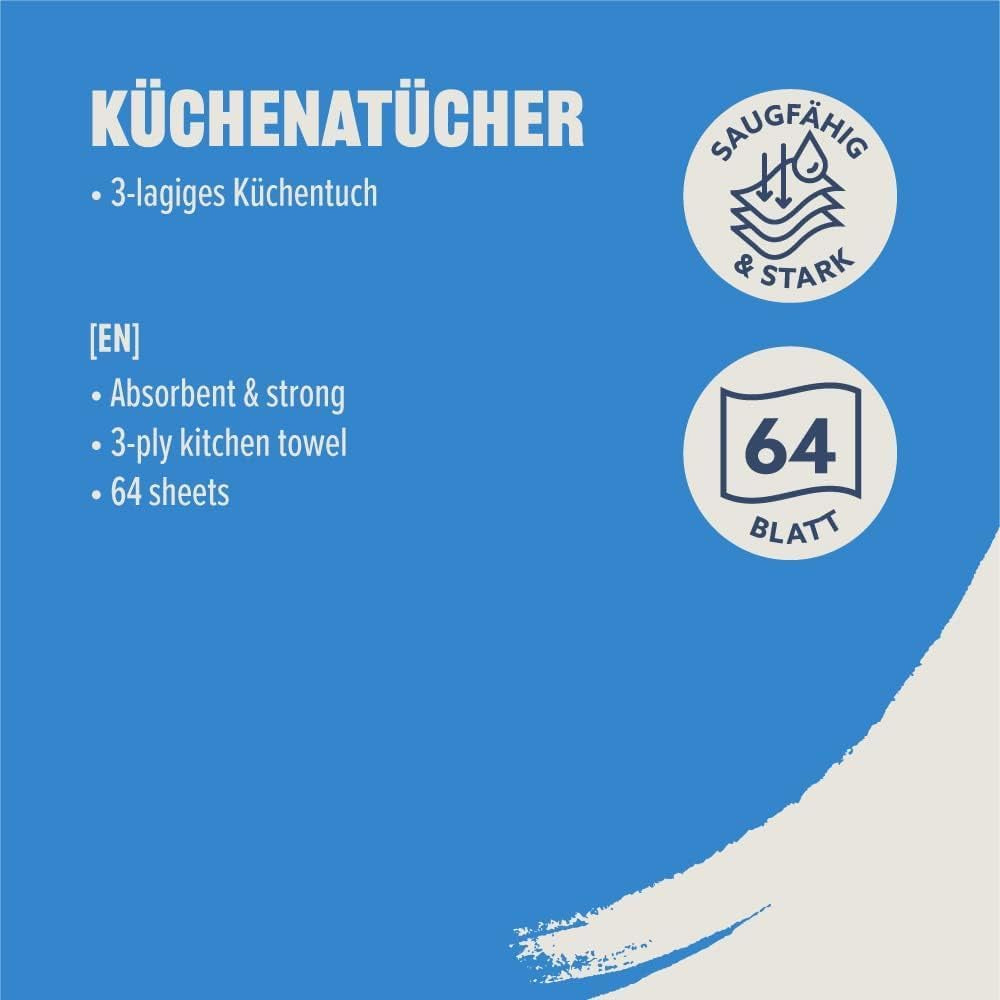 Küchenrolle von Amazon, 3-lagig, 16 Rollen (4 Rollen, 4er-Packung), 64 Blatt pro Rolle, FSC-zertifiziert