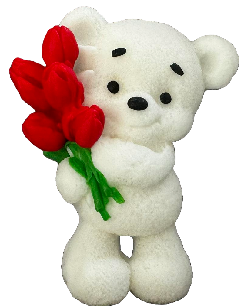 Essbare Zuckerdekoration, Teddybär mit Tulpen. Dekorationen von Naty Shop Sugar Paste