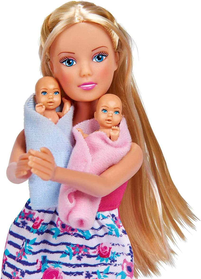 Simba 105733333 - Steffi Love Welcome Twins, Schwangere Puppe, Mit Zwillingen, Mit Wickeltisch und Badewanne, Zubehör, Anziehpuppe, 29 cm, Für Kinder ab 3 Jahren Dolls Naty Shop