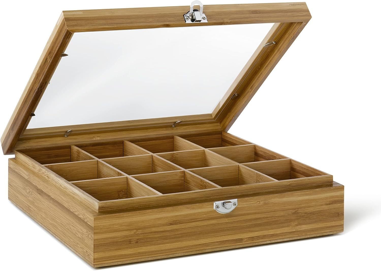 Bredemeijer Große Teebeutelbox aus hellem Holz mit 12 Fächern und Sichtfenster 28 cm Länge Aufbewahrungsboxen für Lebensmittel Naty Shop