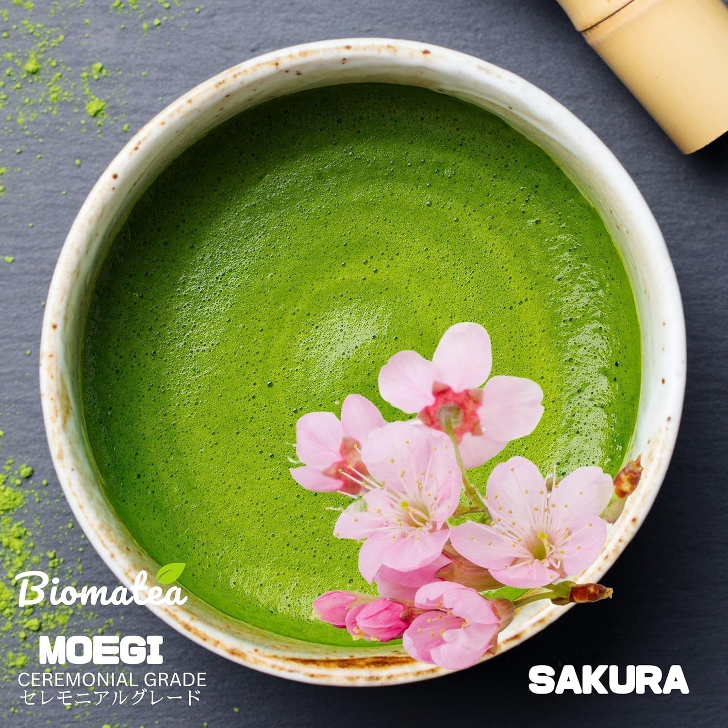 Sakura-Matcha-Tee 50 g – zeremonielle Qualität aus Japan – Premium-Grüntee mit Sakura-Blütenpulver – erste Ernte, Stein gemahlen, vegan, ohne Zusatzstoffe