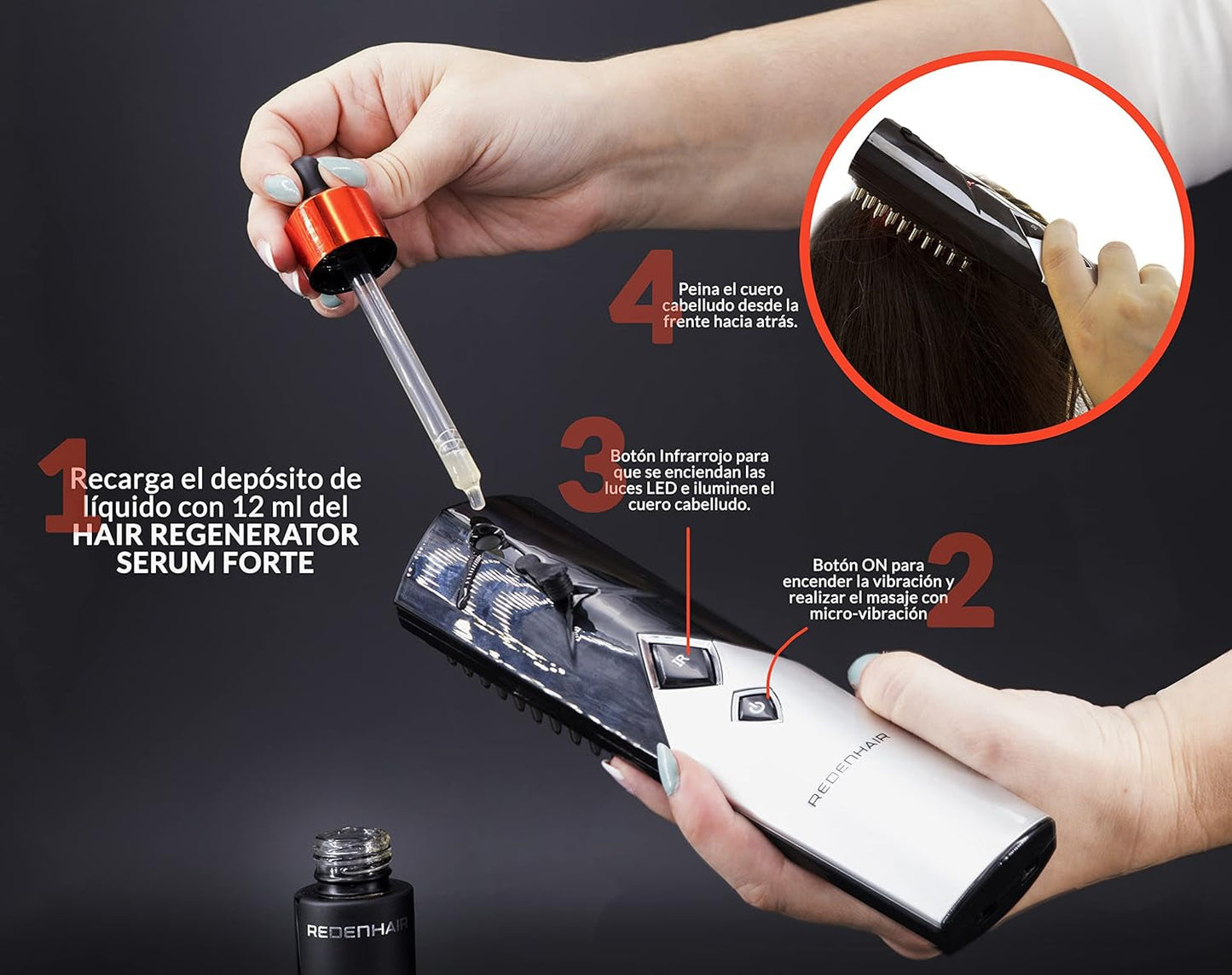Redenhair Haarregenerationsbürste – Haarausfall-Behandlung – Haarwuchs-Stimulator – ideales Haarwachstum – Haarausfall-Prävention für Frauen und Männer. Haarpflege Naty Shop