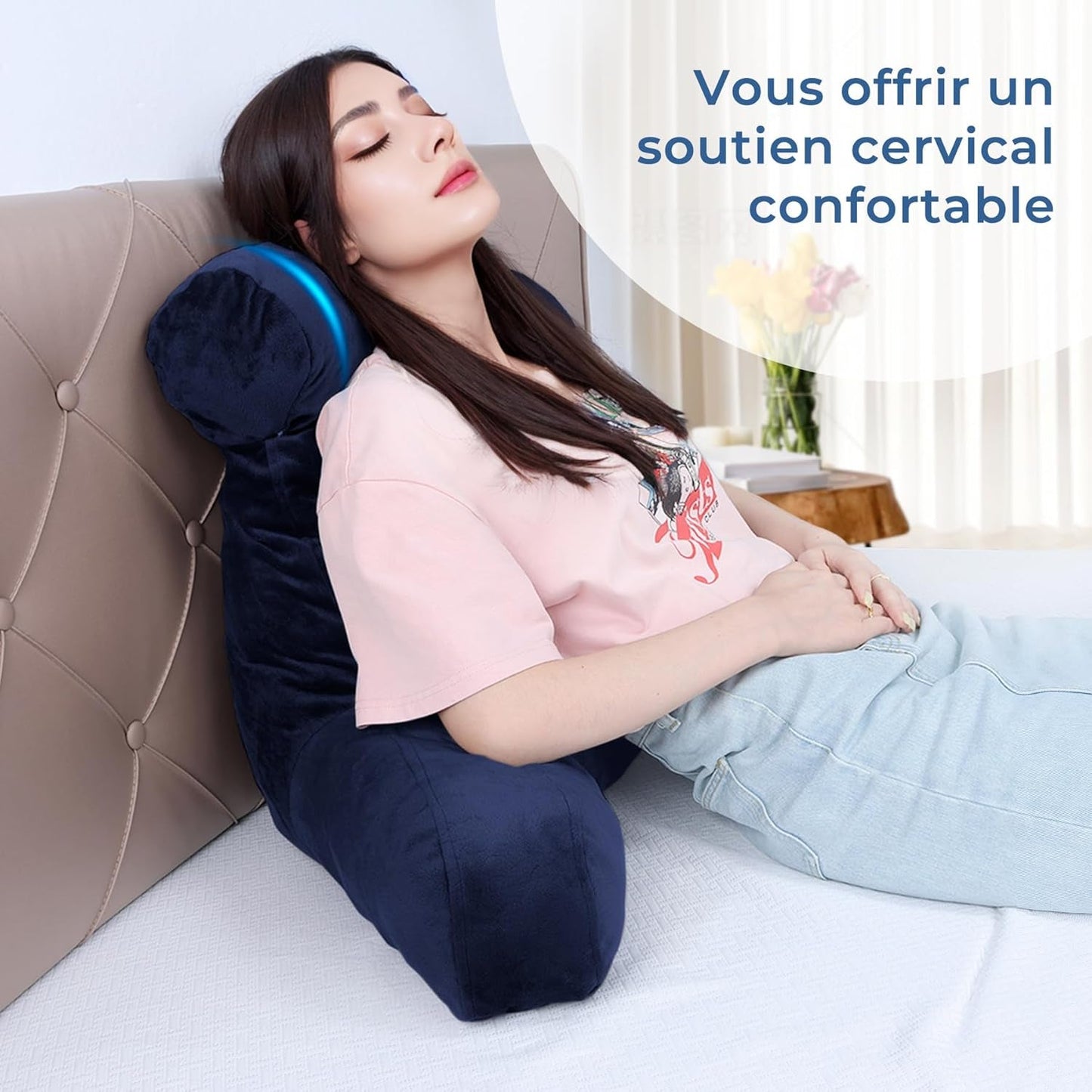 Ergonomisches Lesekissen INFANZIA mit Armlehnen, Rückenstütze, Marineblau