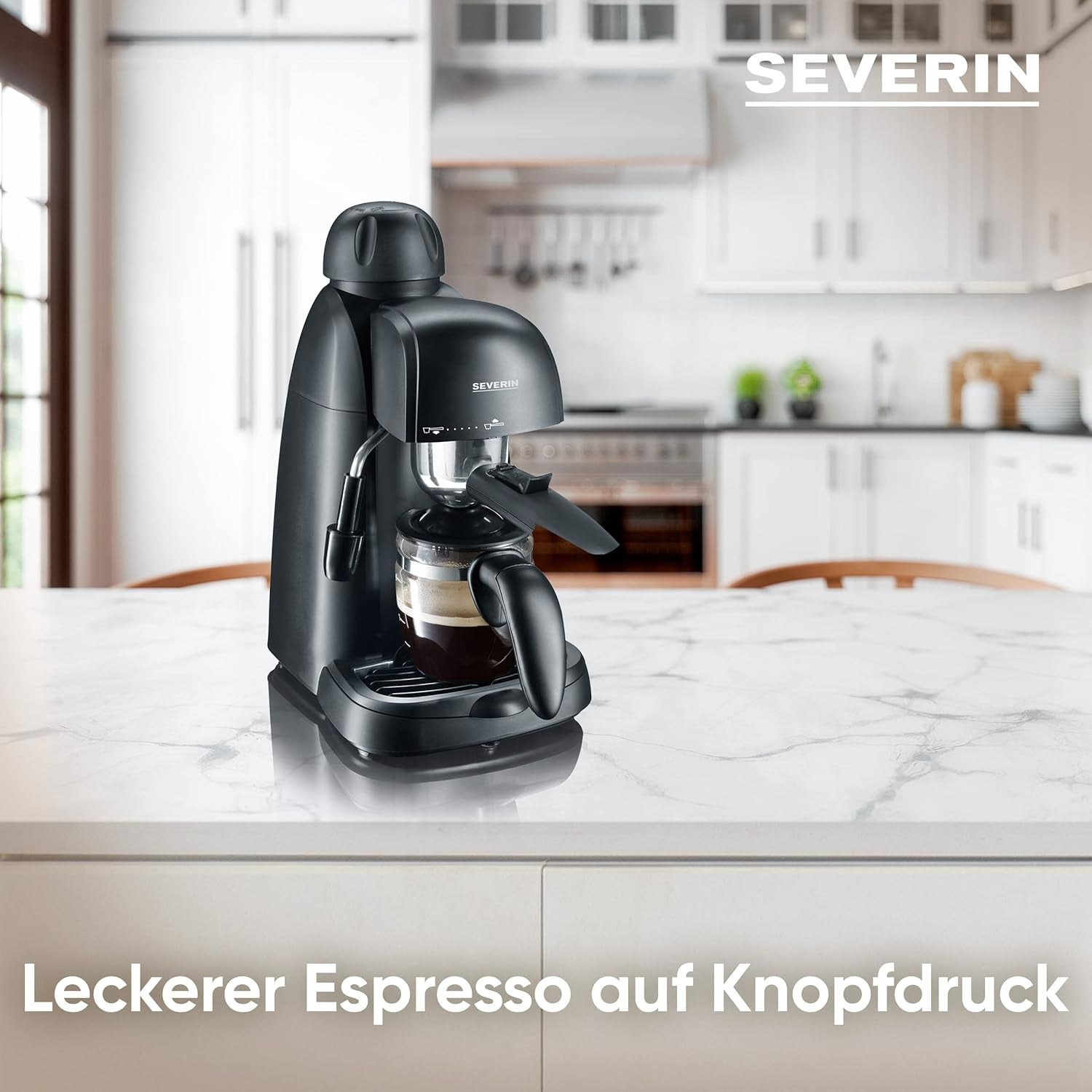 SEVERIN KA 5978 Espressomaschine (inkl. Servierschüssel und Messlöffel, bis zu 4 Tassen) schwarz, Standard