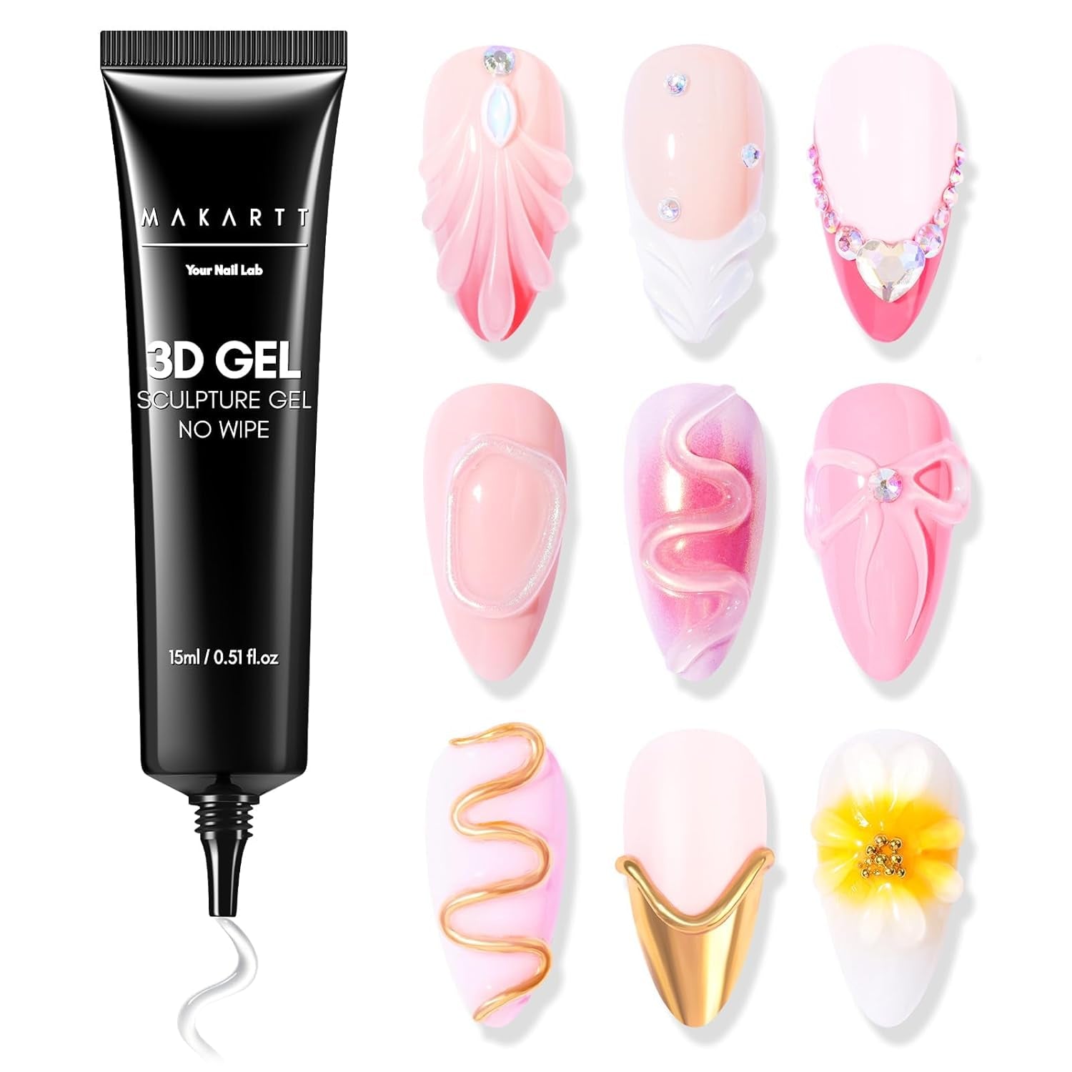 Makartt 3D Nail Art Gel – Strass-Klebegel 15 g für Nagel-Schlüsselanhänger, multifunktionales Nagelskulptur-Gel für DIY-Nageldesign, Nagelskulptur-Nagelmodellierung zu Hause (transparent)