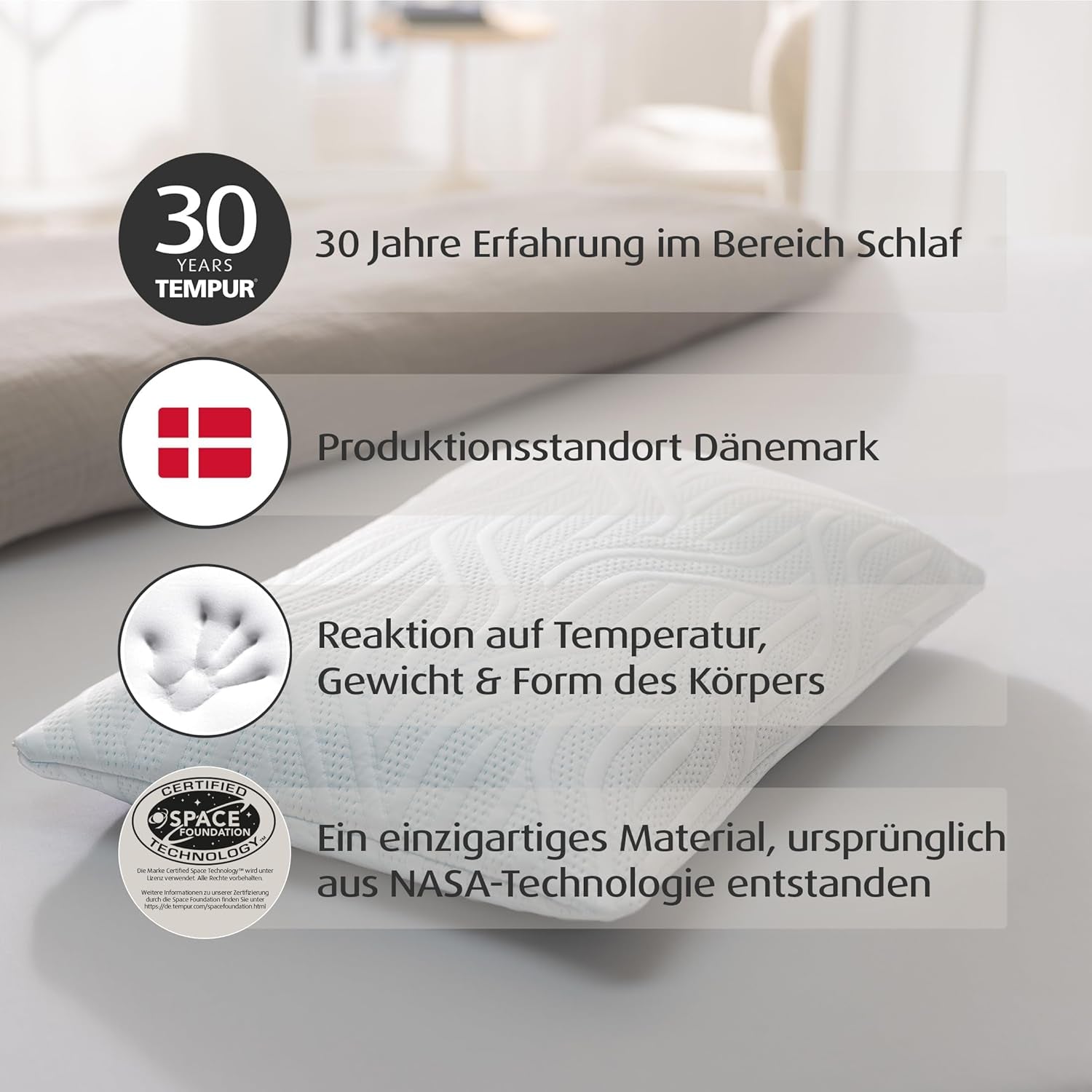 TEMPUR Comfort Air Medium Schlafkissen, Atmungsaktives Kissen für jede Schlafposition, OEKO-TEX MADE in GRÜN, mittlere Festigkeit, 40 x 80 cm Naty Shop Standardkissen