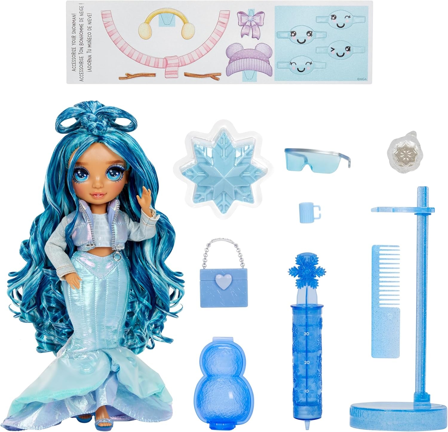 Rainbow High Winter Wonderland – Skyler (blau) – 28 cm große versteckte magische wasserspeichernde Schnee-Modepuppe mit Schneemann-Set, geeignet für Kinder im Alter von 4–12 Jahren und Sammler, Naty Shop Dolls