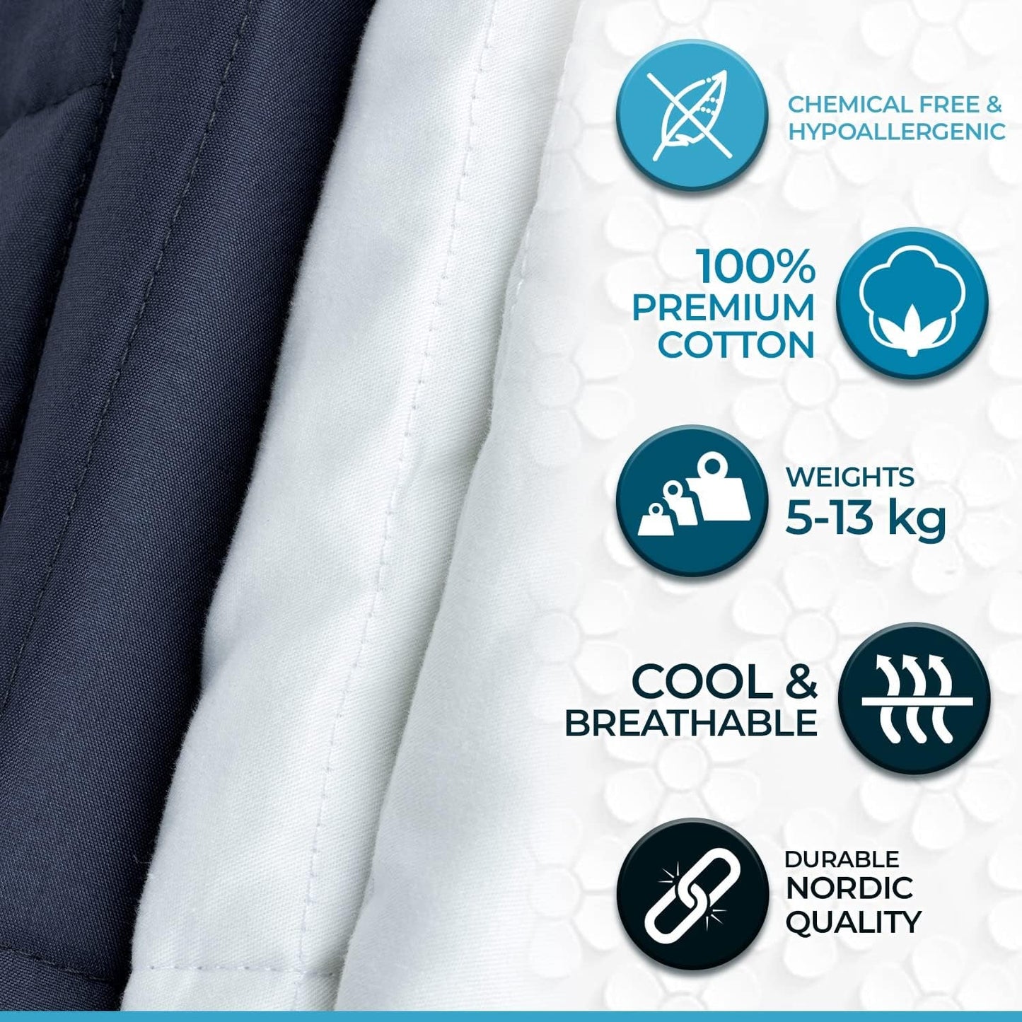 Gewichtsdecke für Erwachsene 150 x 200 cm, 7 kg – Gewichtsdecke für tiefen Schlaf, schwere Decke, Therapiedecke aus 100 % Baumwolle, Entspannungsdecke Oeko-Tex® 100 Comforter Standard-Betten und Decken Polar Night