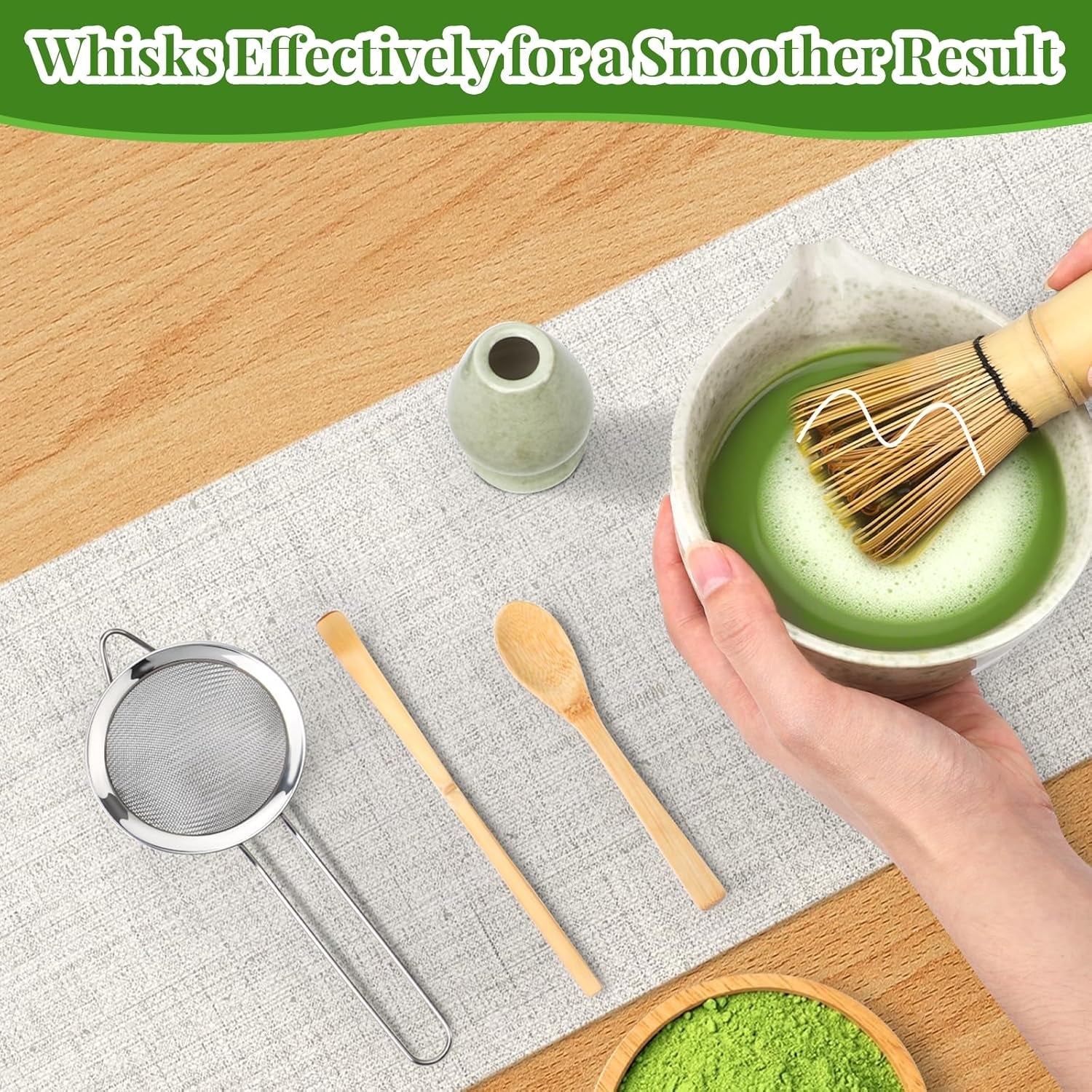 Alyvisun Matcha-Set, 5-teiliges Matcha-Tee-Set mit Matcha-Teekanne und Matcha-Teeständer, Teelöffel, Teelöffel, Matcha-Tee-Set für Matcha-Liebhaber, ideal für Anfänger und Enthusiasten