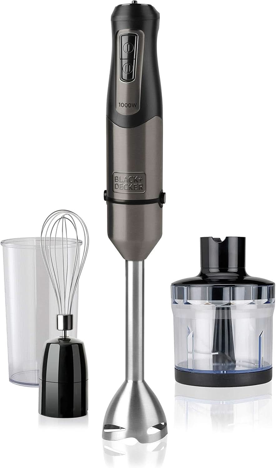 BLACK+DECKER Standmixer | BXHBA1500E | 1500 Watt | 20 Geschwindigkeiten | Turbo | Edelstahl | Spritzschutz | Inklusive Pürieraufsatz, Schneebesen, Zerkleinerer und Messbecher Kitchen Naty Shop Single 3 Zubehörteile 1000W