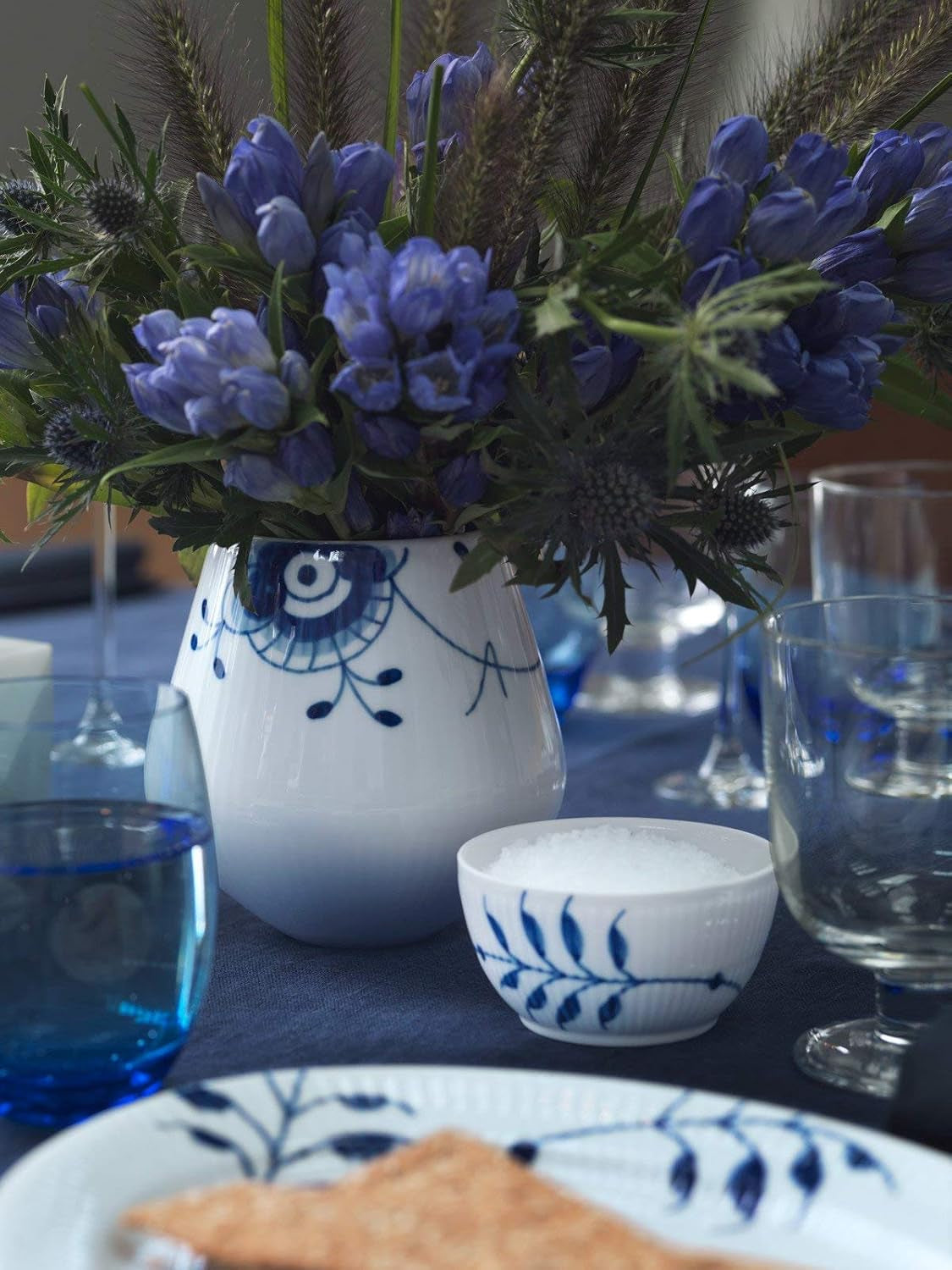 Blau-weißer Mega-Aschenbecher aus Porzellan, 10 cl, handbemalt, 1017342