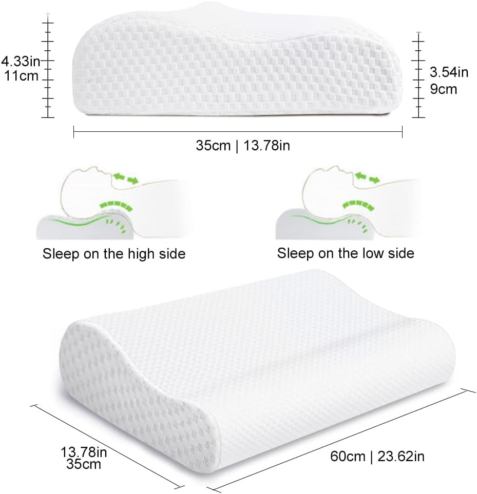 Findigit Gesundheitskissen, Memory-Schaum-Kissen, orthopädisches Nackenstützkissen für Seiten- und Rückenschläfer, ergonomisches Halswirbelsäulenkissen (60 x 35 x 11/9 cm). Orthopädische Halskissen von Naty Shop