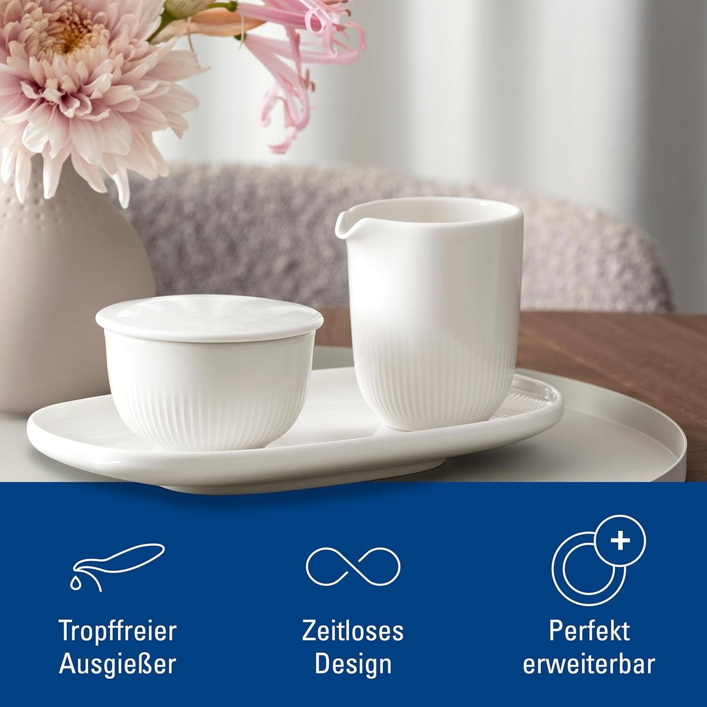 Villeroy & Boch – Afina Milchbecher 170 ml, weiß, spülmaschinenfest, mikrowellengeeignet, Milchkaraffe, Kaffeezubehör, Keramikkanne, Untertasse, Geschirr, Premium-Porzellan