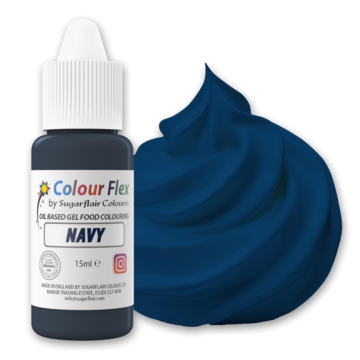 Sugarflair Colourflex Lebensmittelfarbe auf Ölbasis, Marineblau, hochkonzentrierte flüssige Lebensmittelfarbe, Lebensmittelfarbe für Buttercreme, Schokolade, Teig, Fondant, Zuckerguss und mehr – 15 ml