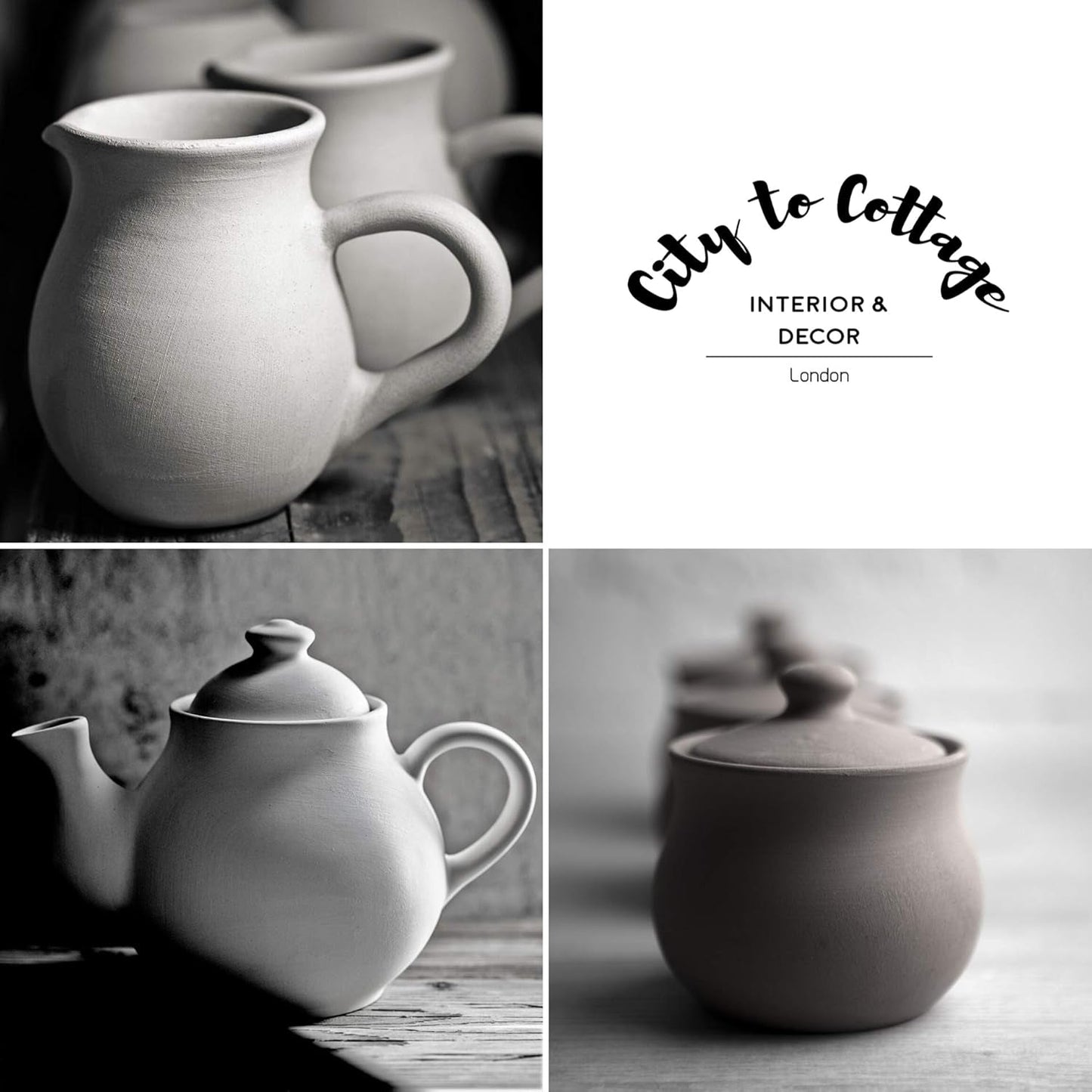 City to Cottage® – Großes Teeservice | Rot und Weiß | Punkte | Handgefertigt | Keramik-Teekanne 1,7 Liter, Milchkännchen, Zuckerdose