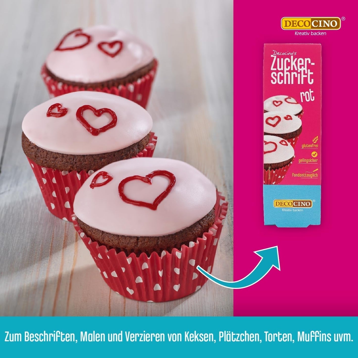 Decocino Red Sugar Lettering – Schriftzug mit Lebensmittelfarbe – Praktische Tube zum Beschriften von Fondant und Zuckerguss – Backdekorationen für Kuchen, Torten und Cupcakes! (2er-Pack)