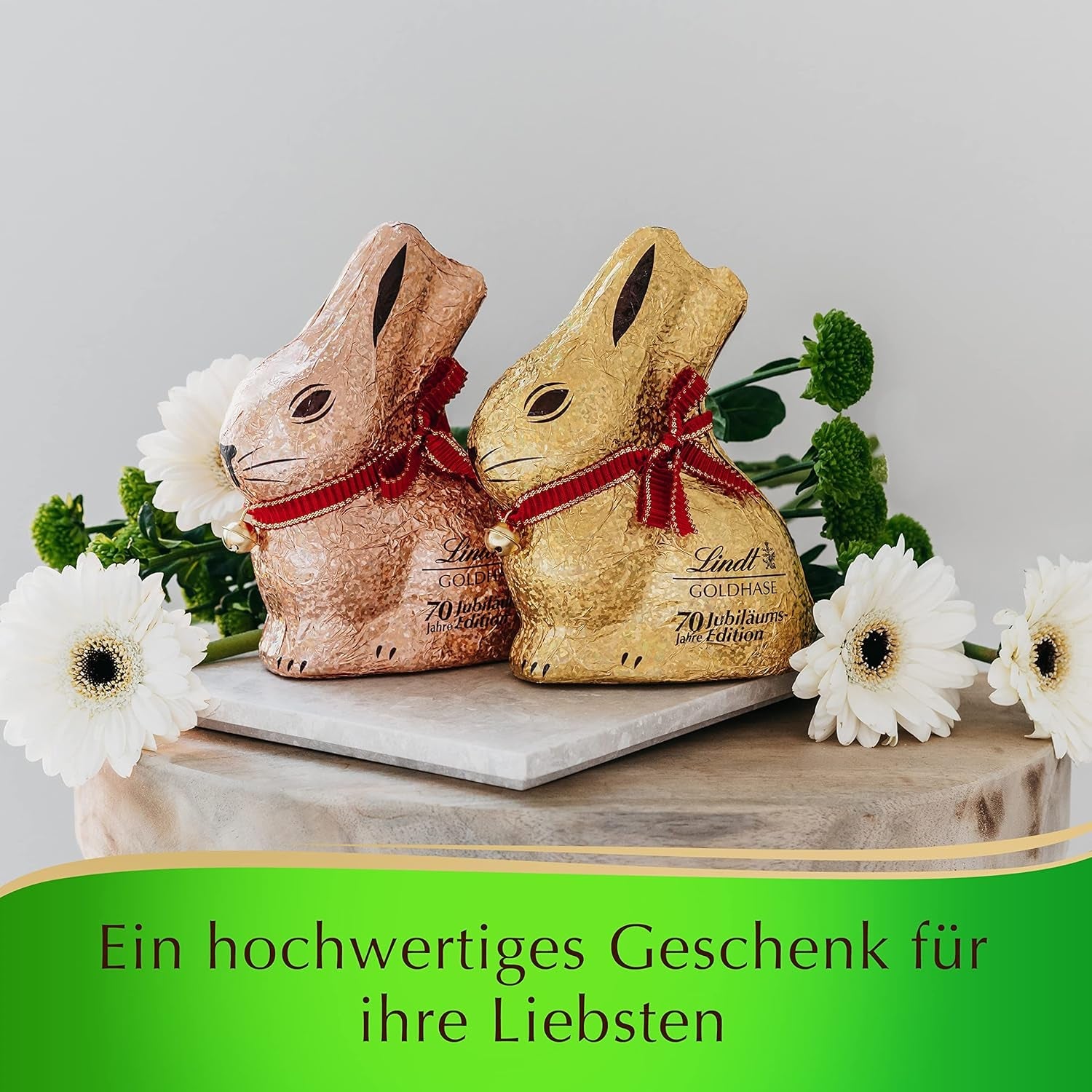 GOLDENER HASE mit Schokolade | 100 g DER GOLDENE HASE | Premium Weiße Schokolade und GOLDEN BUNNY Glamour Gold Edition Schokolade | 100 g DER GOLDENE HASE