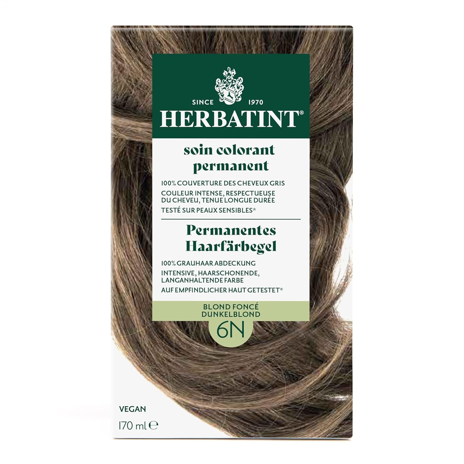 Permanentes Haarfärbegel 6N Dunkelblond – 170 ml I Ammoniakfrei, 100 % Abdeckung von grauem Haar I Getestet auf empfindlicher Haut, mit 8 Pflanzenextrakten Haarfärbemittel Naty Shop